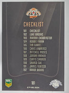 NRL 2016 Elite | Base Card #181 | Wests Tigers Checklist | Wests Tigers