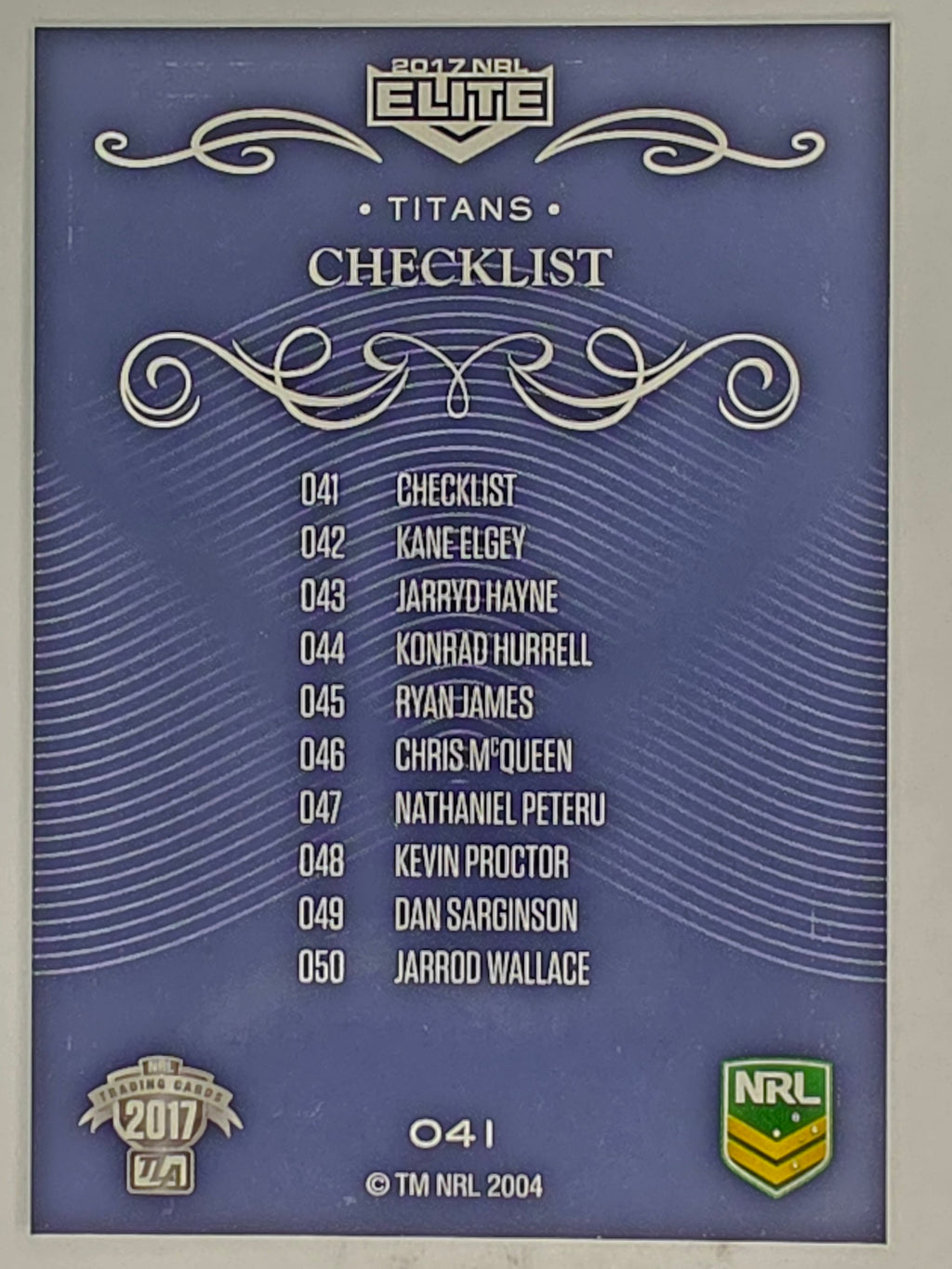 NRL 2017 Elite | Base Card #041 | Titans Checklist | Gold Coast Titans
