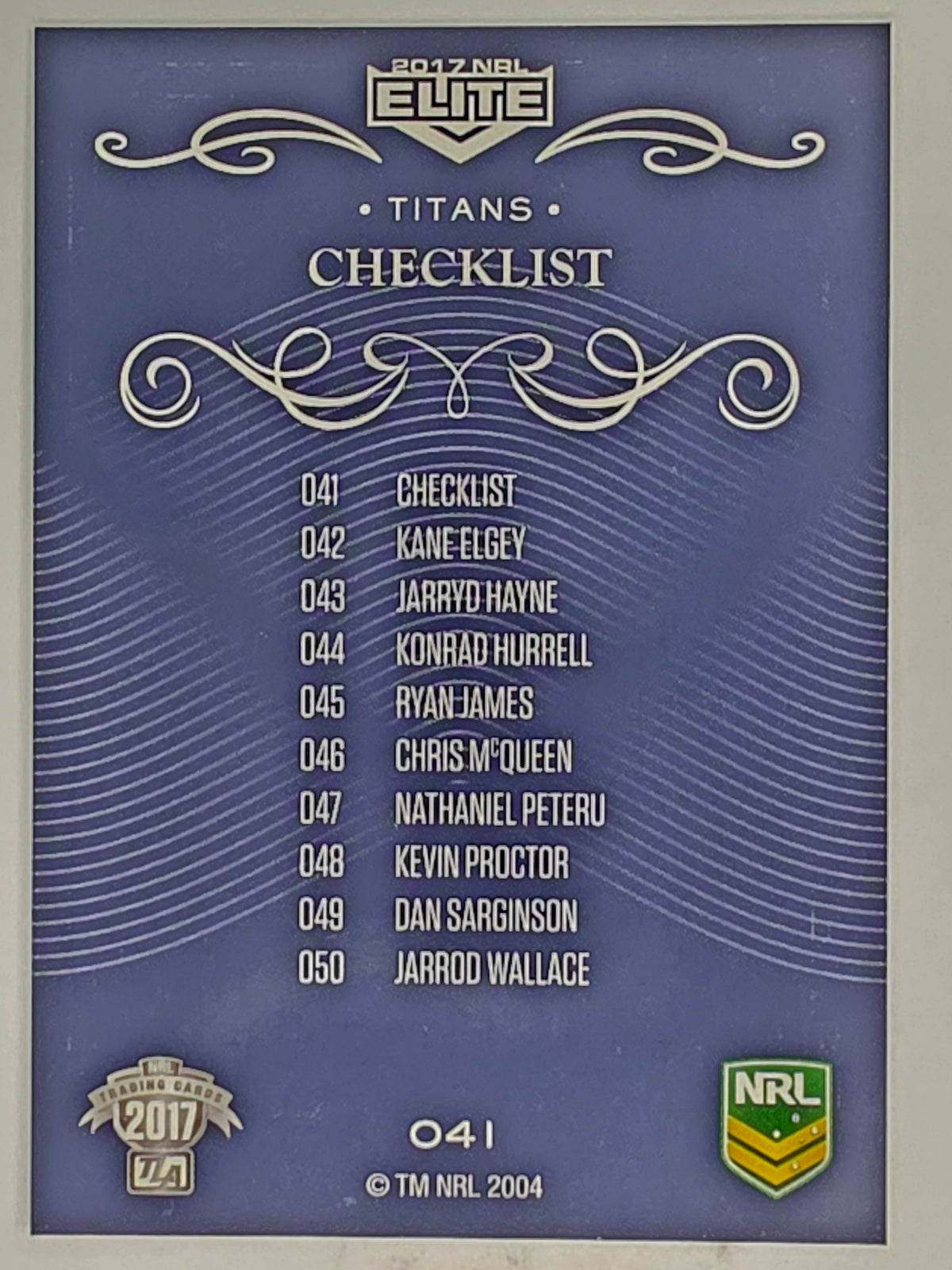 NRL 2017 Elite | Base Card #041 | Titans Checklist | Gold Coast Titans