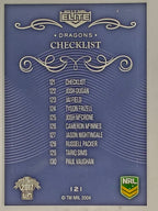 NRL 2017 Elite | Base Card #121 | Dragons Checklist | St George Illawarra Dragons