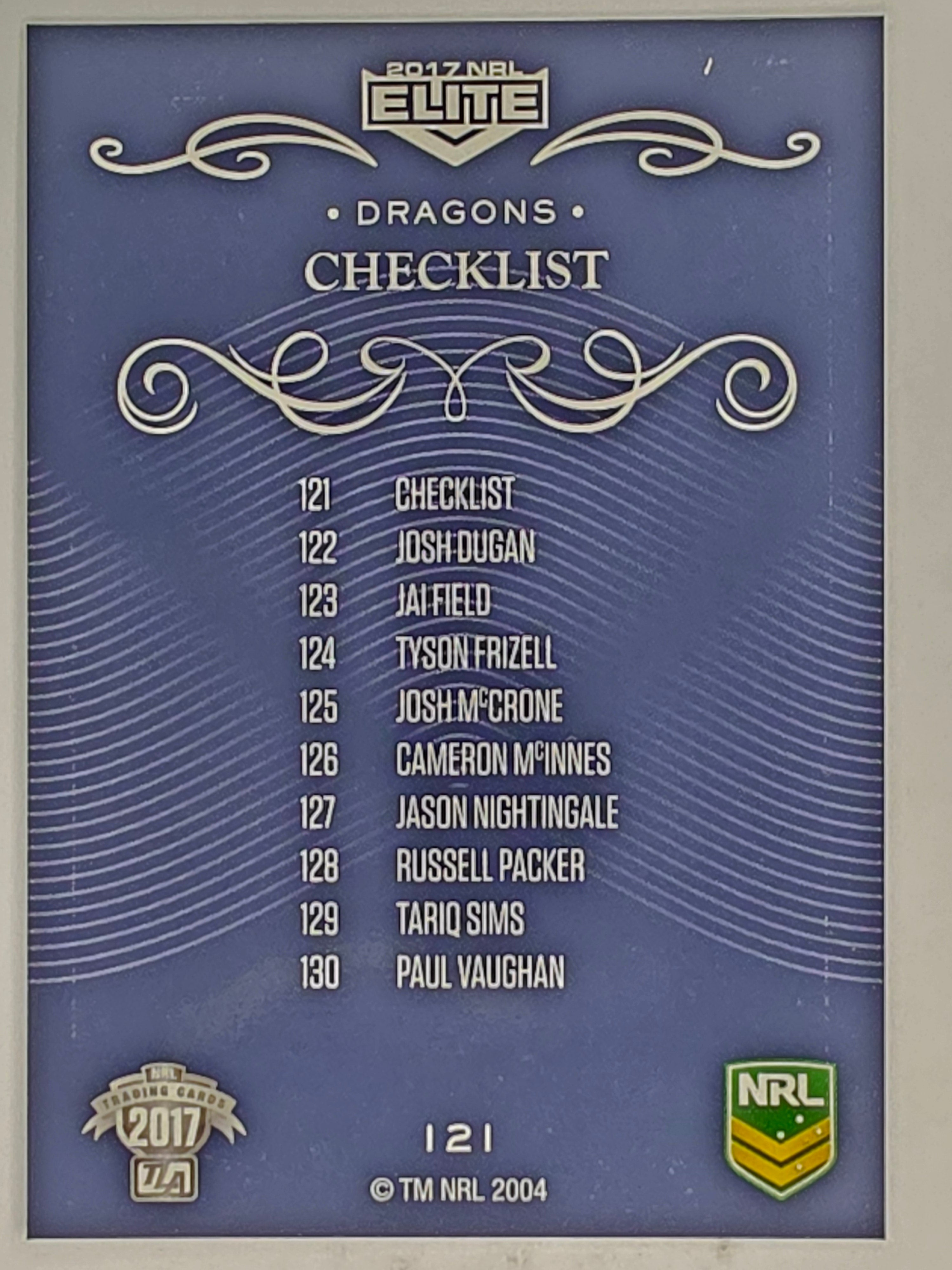 NRL 2017 Elite | Base Card #121 | Dragons Checklist | St George Illawarra Dragons