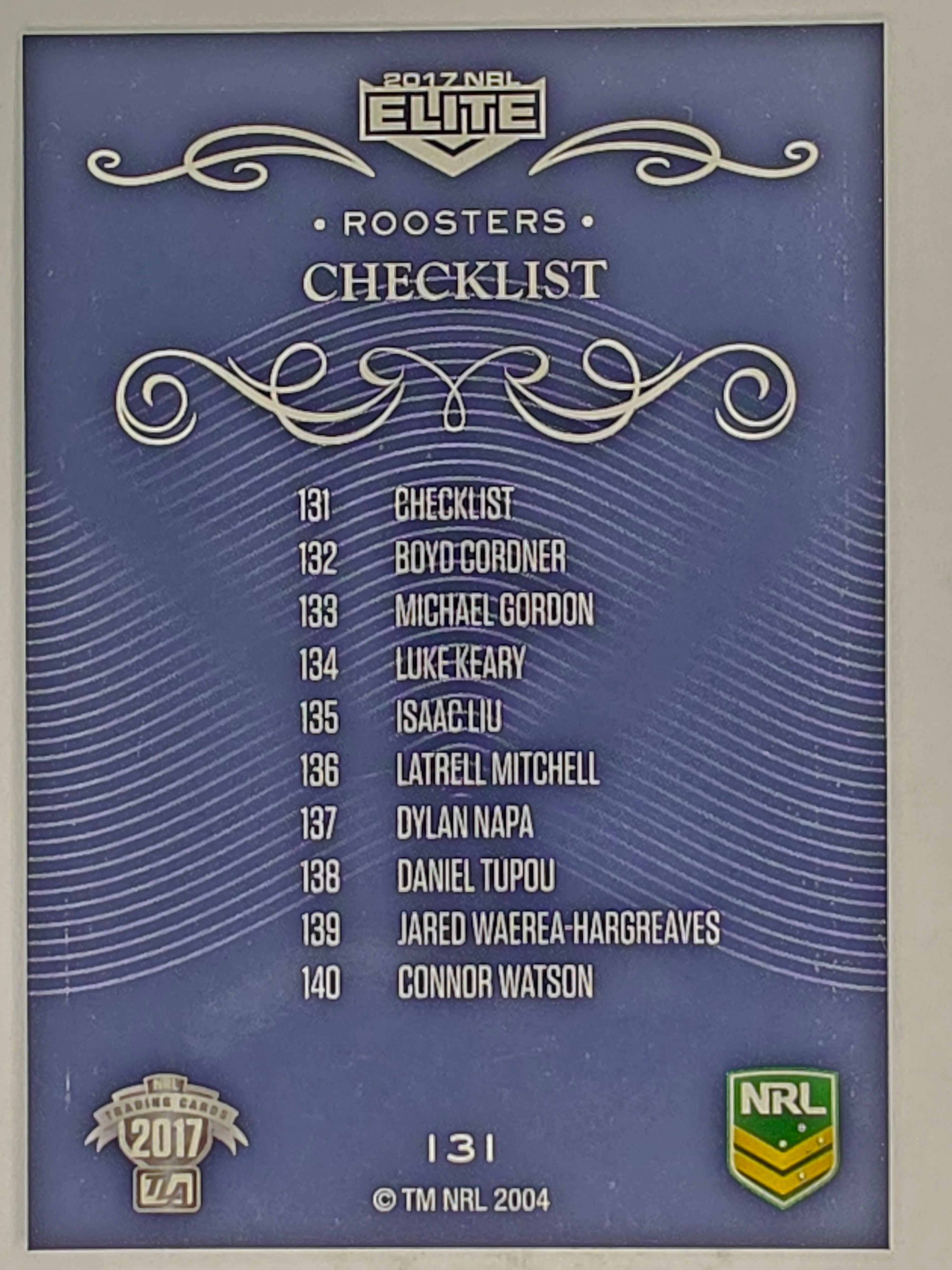 NRL 2017 Elite | Base Card #131 | Roosters Checklist | Sydney Roosters