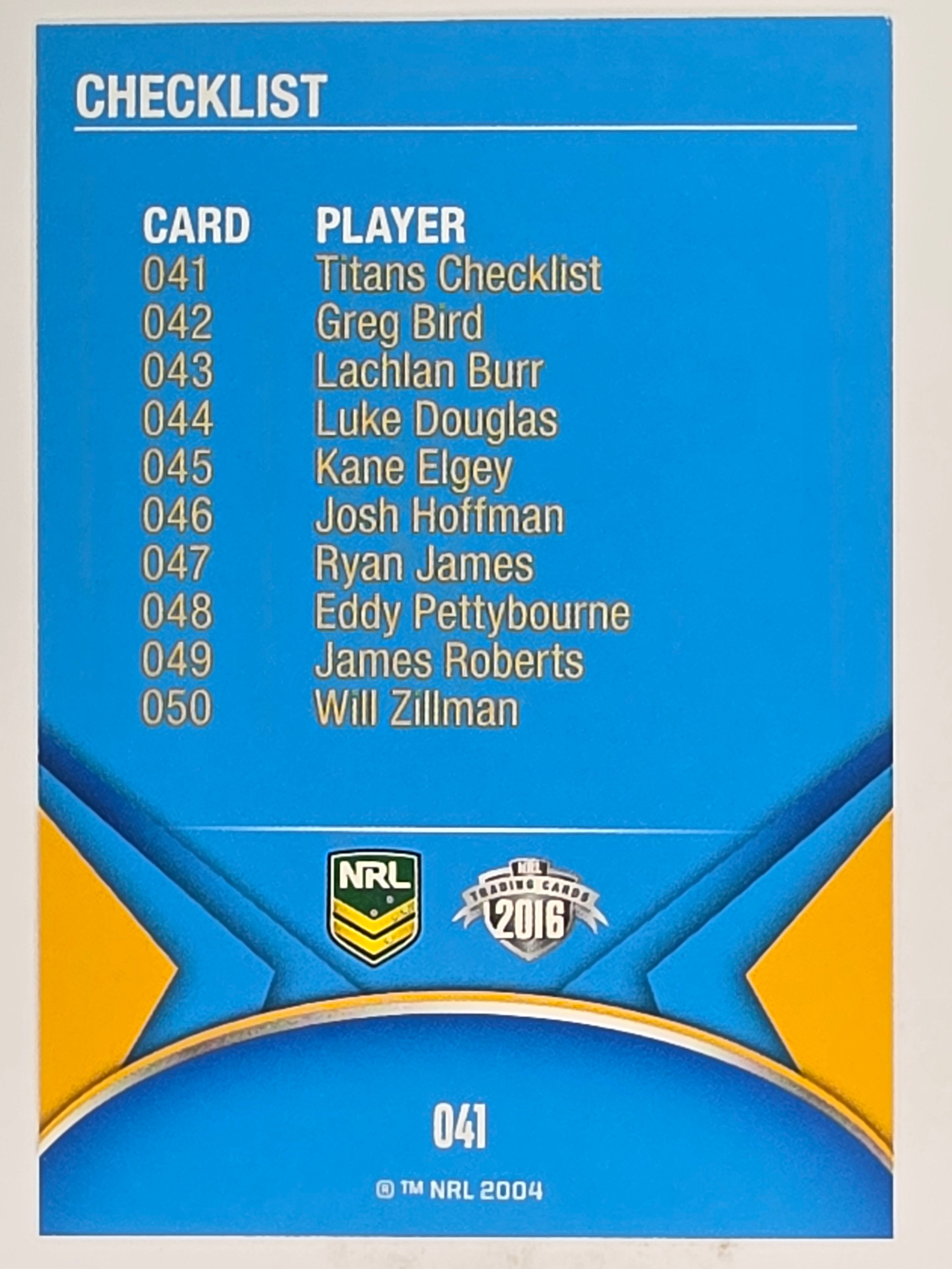 NRL 2016 Traders | Base Card #041 | Titans Checklist | Gold Coast Titans