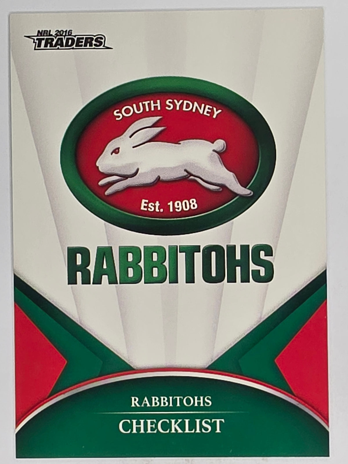 NRL 2016 Traders | Base Card #111 | Rabbitohs Checklist | South Sydney Rabbitohs