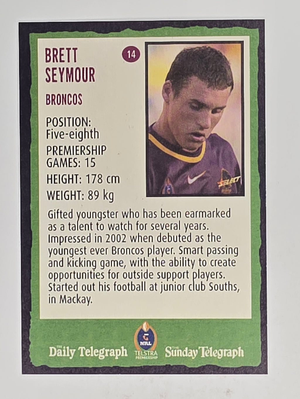 NRL 2004 Daily Telegraph | Base Card #014 | Brett Seymour | Brisbane Broncos