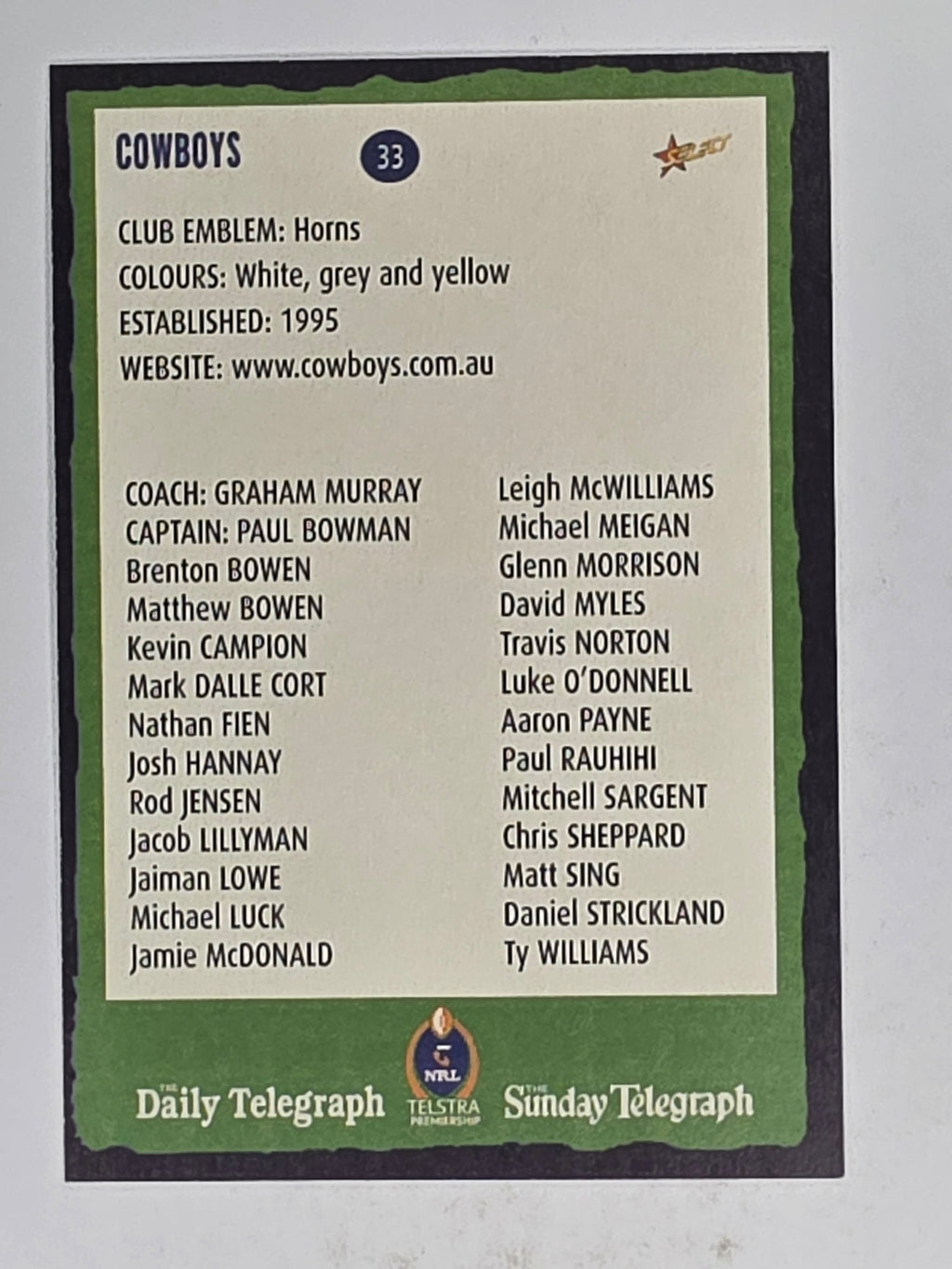 NRL 2004 Daily Telegraph | Base Card #033 | North Queensland Cowboys Logo