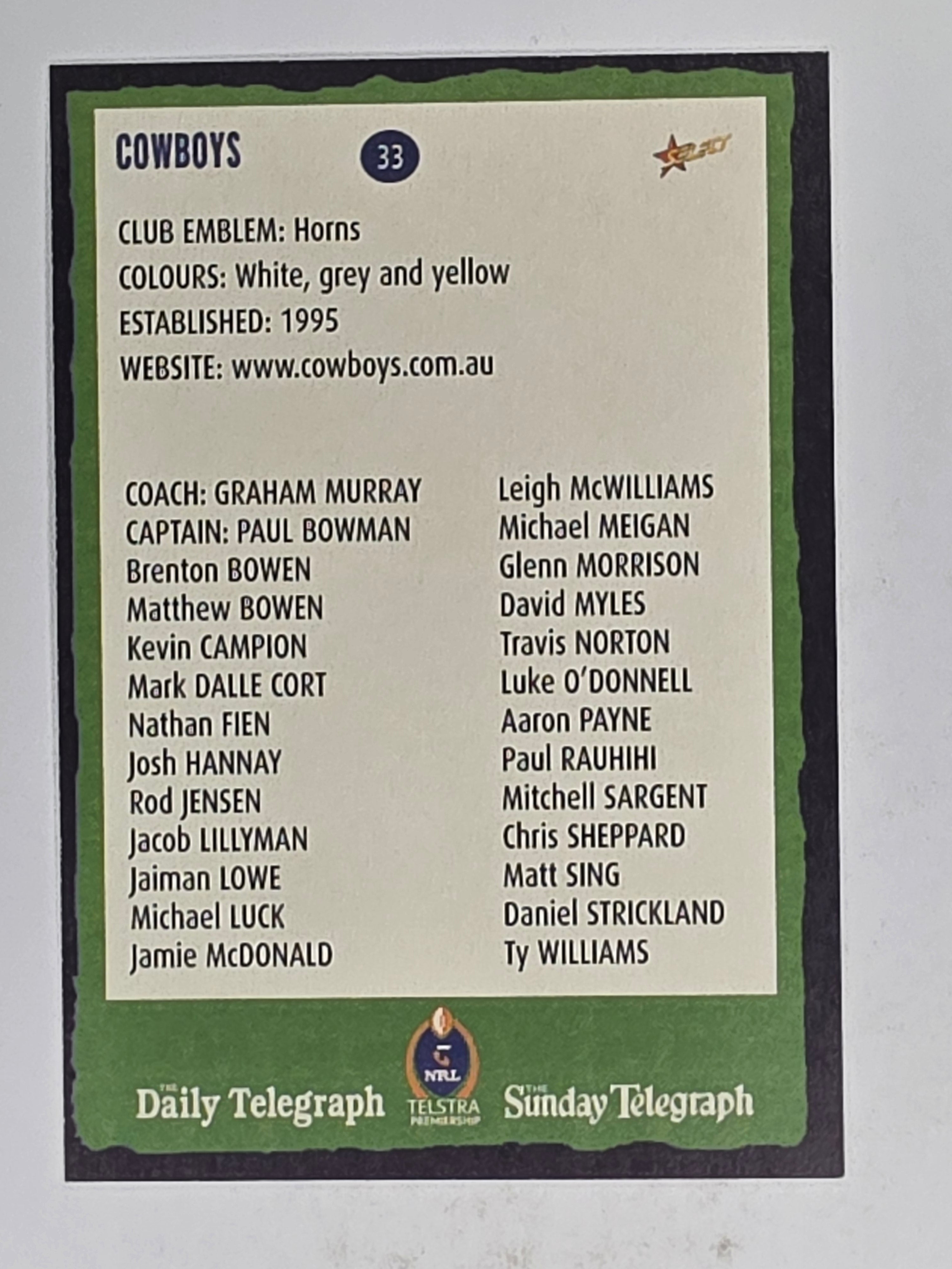 NRL 2004 Daily Telegraph | Base Card #033 | North Queensland Cowboys Logo