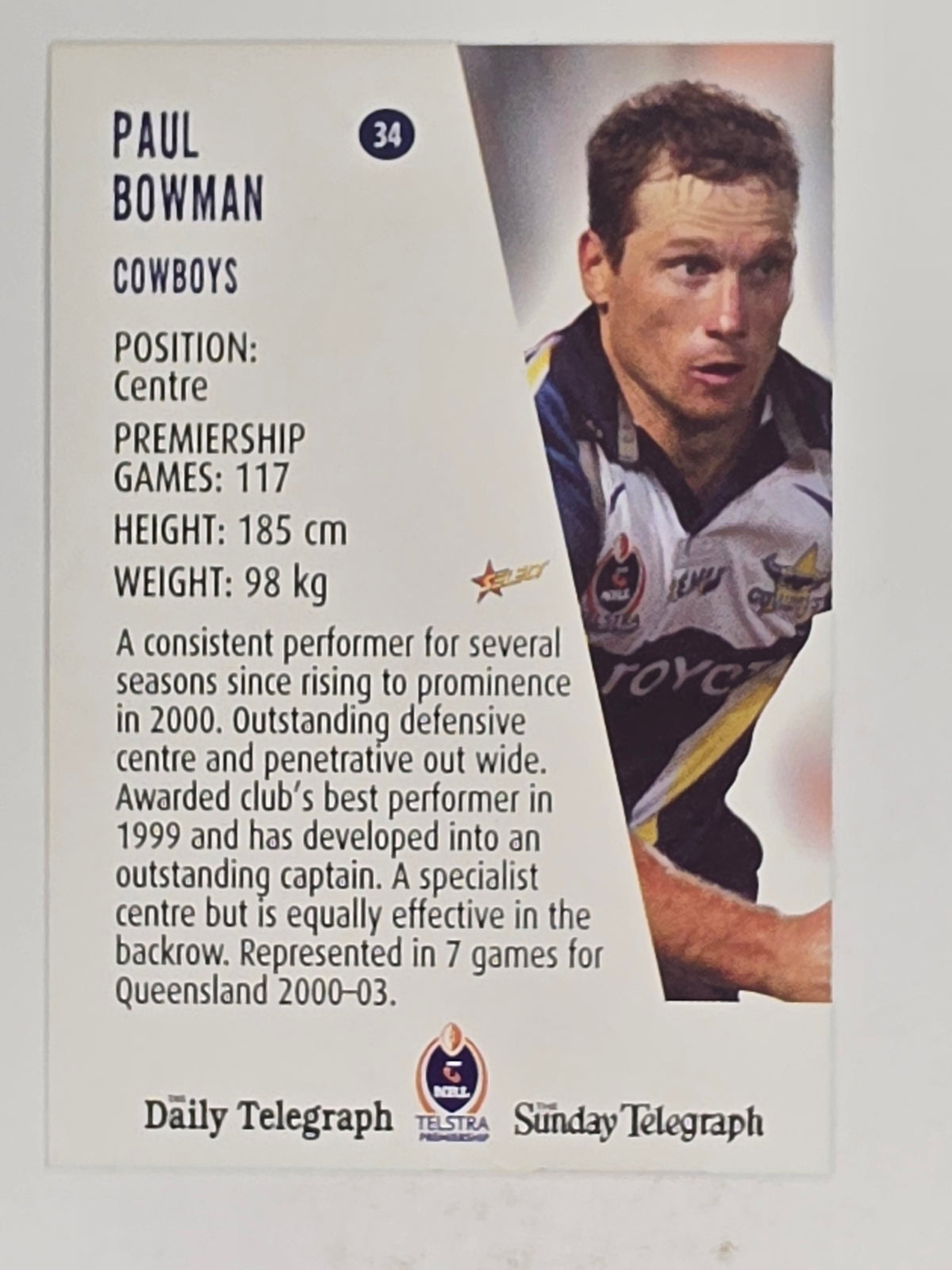 NRL 2004 Daily Telegraph | Base Card #034 | Paul Bowman | North Queensland Cowboys