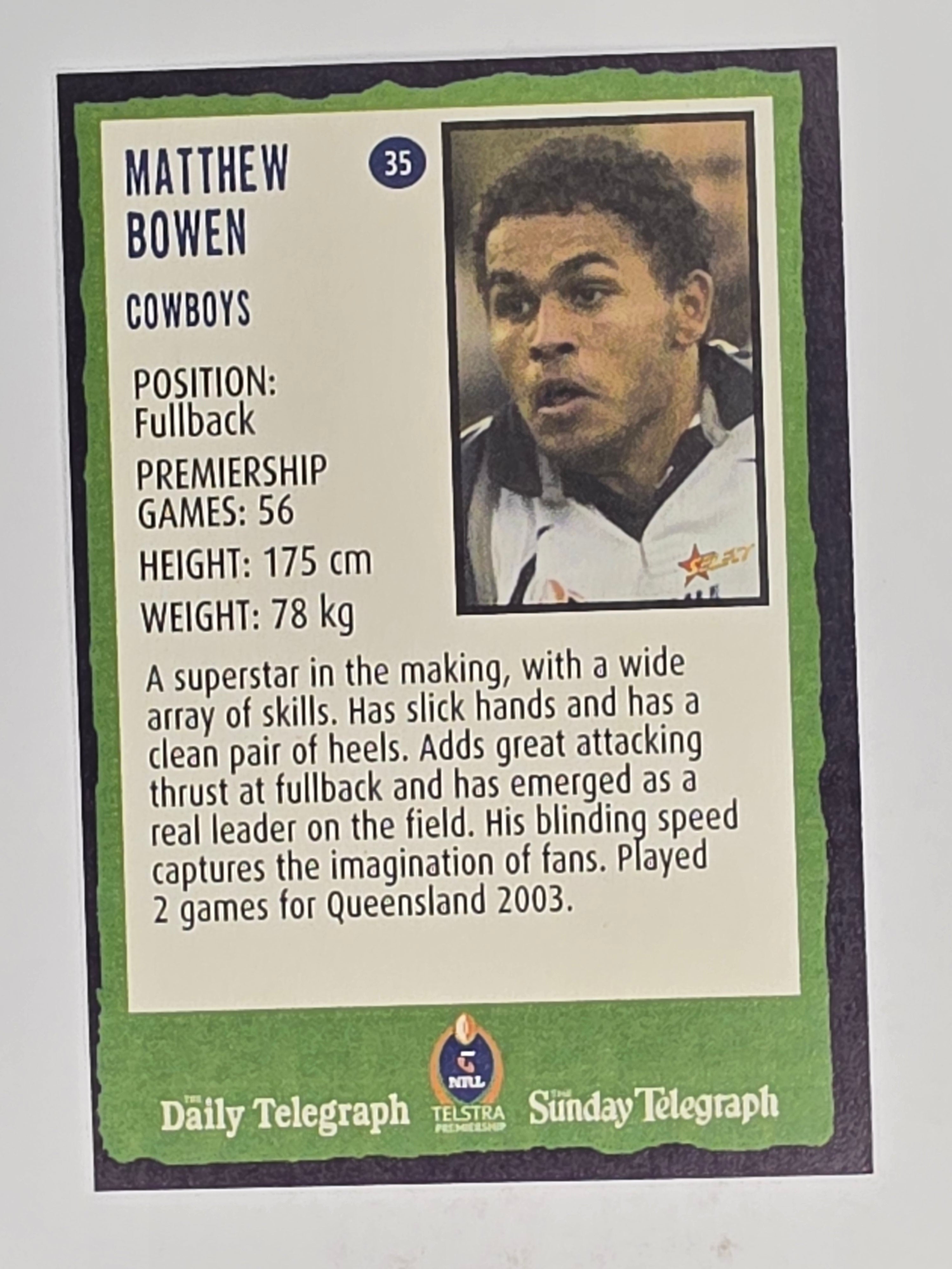 NRL 2004 Daily Telegraph | Base Card #035 | Matthew Bowen | North Queensland Cowboys