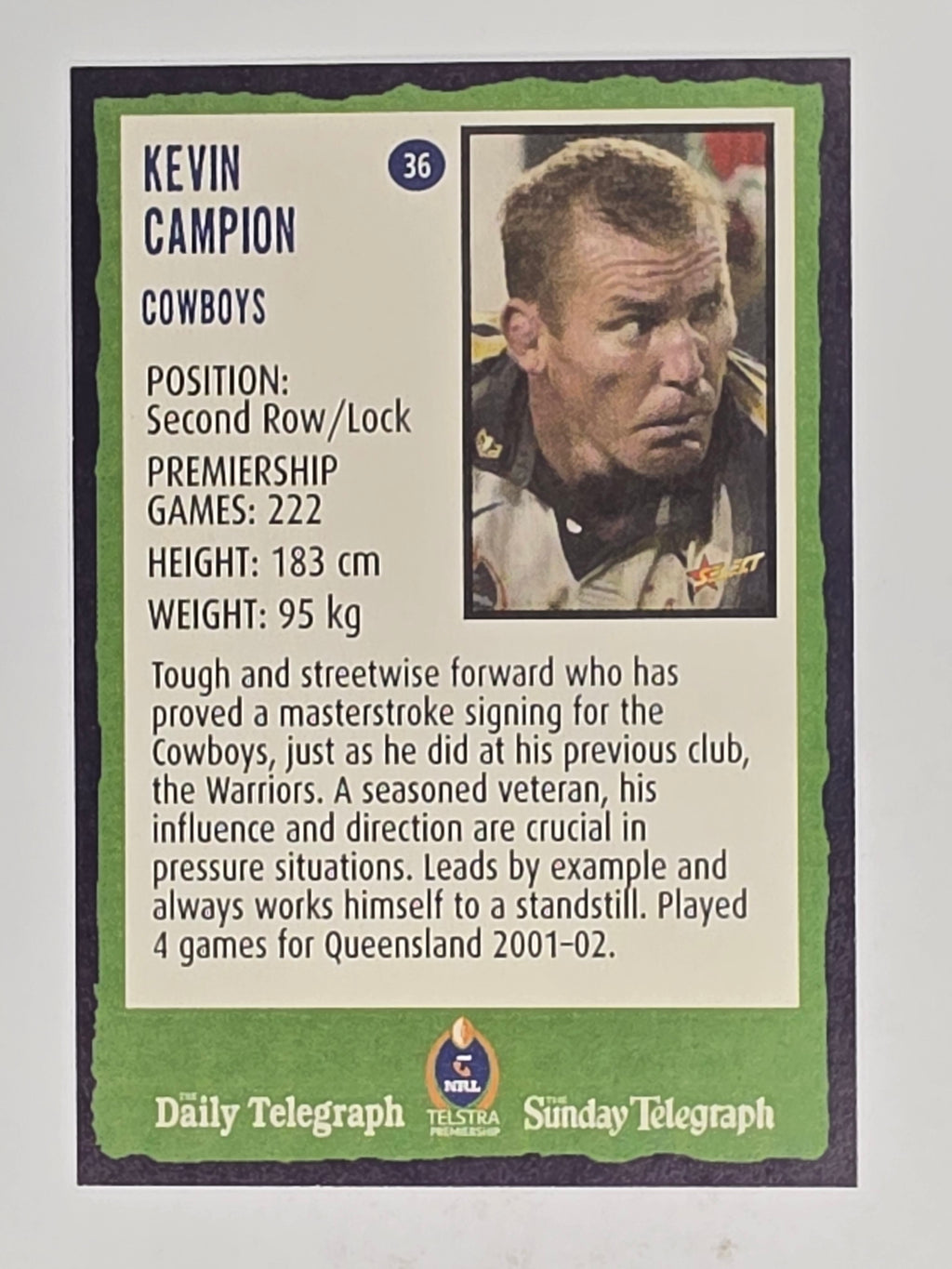 NRL 2004 Daily Telegraph | Base Card #036 | Kevin Campion | North Queensland Cowboys