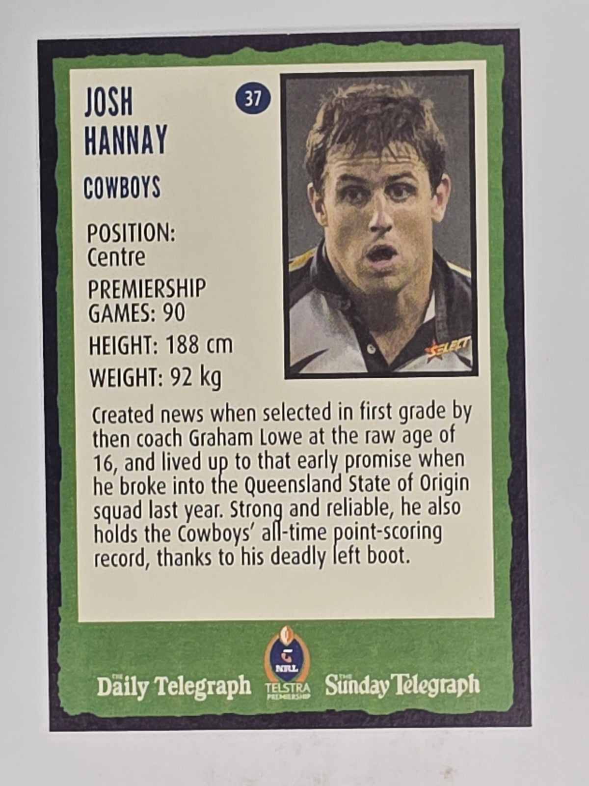 NRL 2004 Daily Telegraph | Base Card #037 | Josh Hannay | North Queensland Cowboys