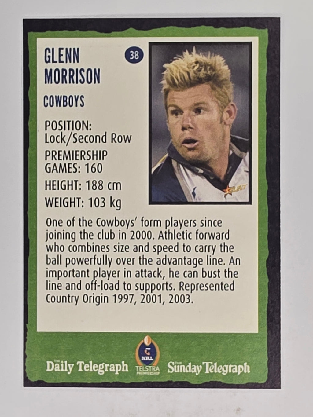 NRL 2004 Daily Telegraph | Base Card #038 | Glenn Morrison | North Queensland Cowboys