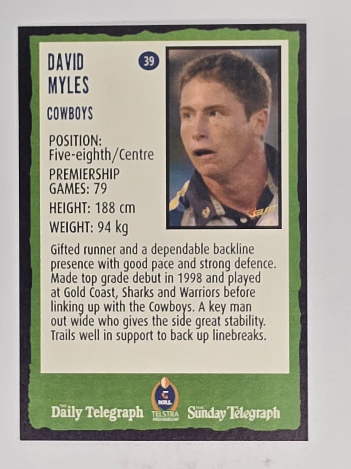 NRL 2004 Daily Telegraph | Base Card #039 | David Myles | North Queensland Cowboys