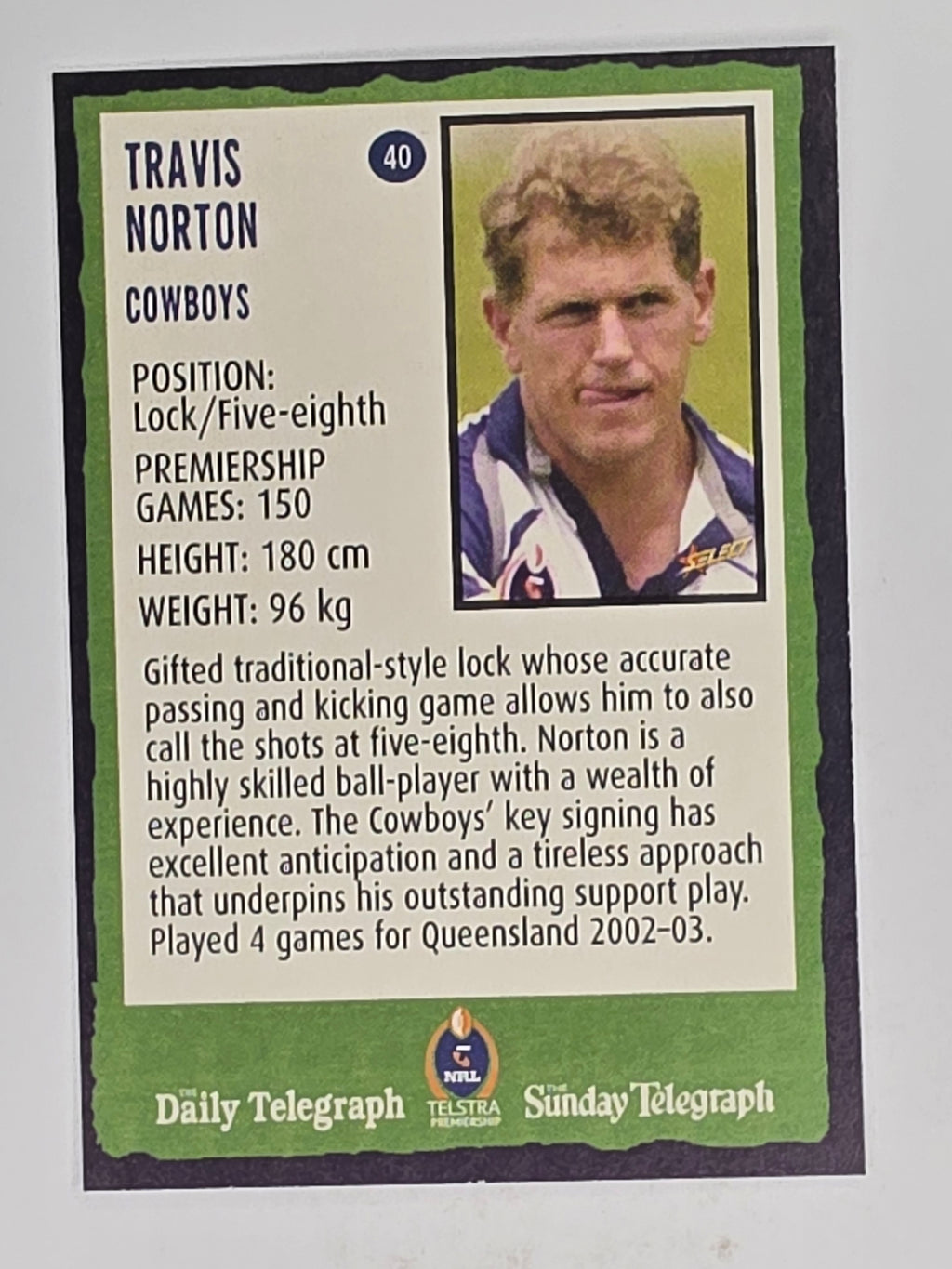 NRL 2004 Daily Telegraph | Base Card #040 | Travis Norton | North Queensland Cowboys