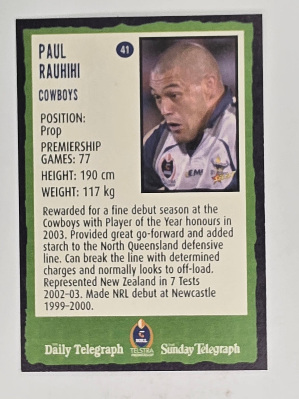NRL 2004 Daily Telegraph | Base Card #041 | Paul Rauhihi | North Queensland Cowboys
