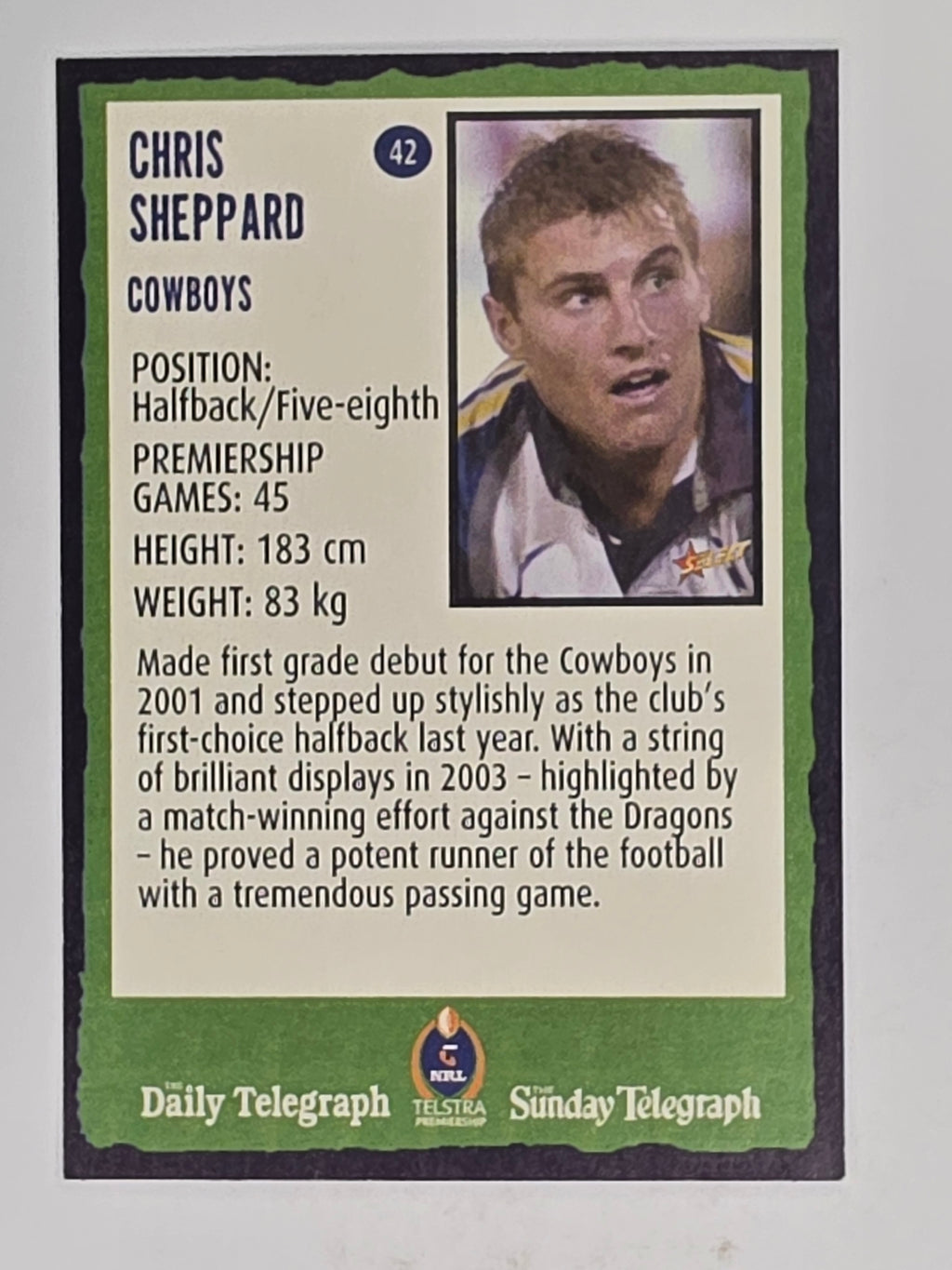 NRL 2004 Daily Telegraph | Base Card #042 | Chris Sheppard | North Queensland Cowboys