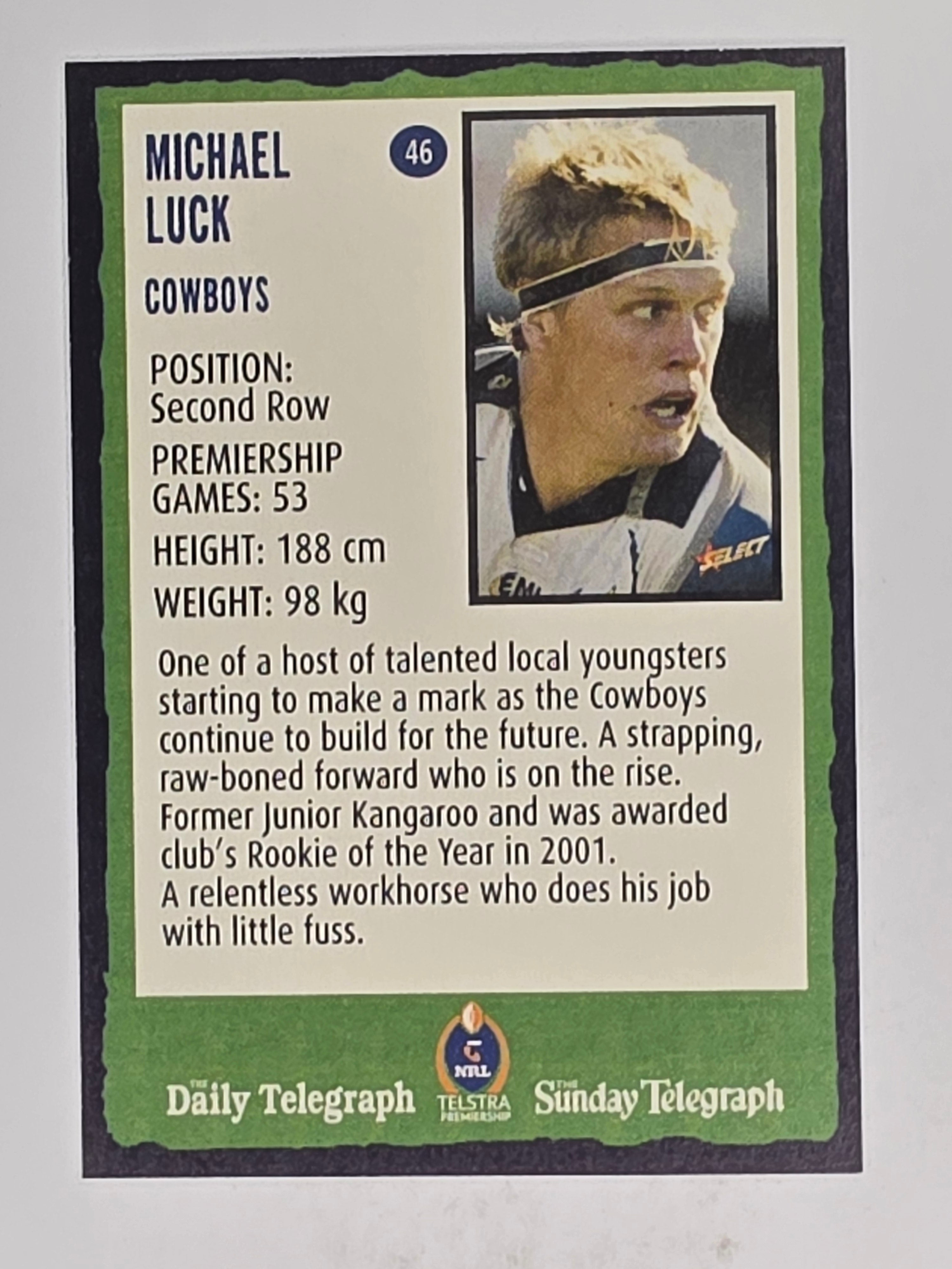 NRL 2004 Daily Telegraph | Base Card #046 | Michael Luck | North Queensland Cowboys