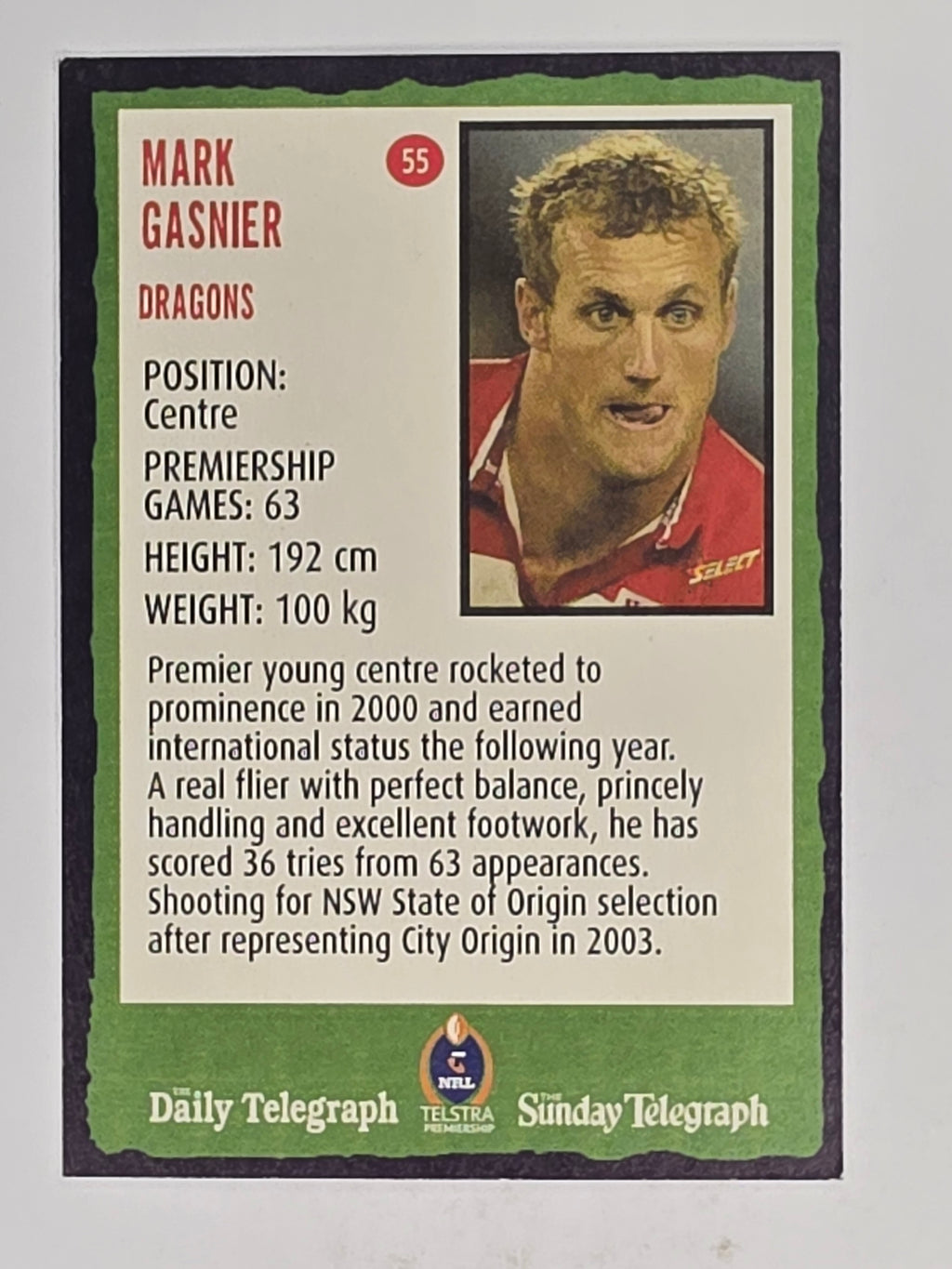 NRL 2004 Daily Telegraph | Base Card #055 | Mark Gasnier | St George Dragons