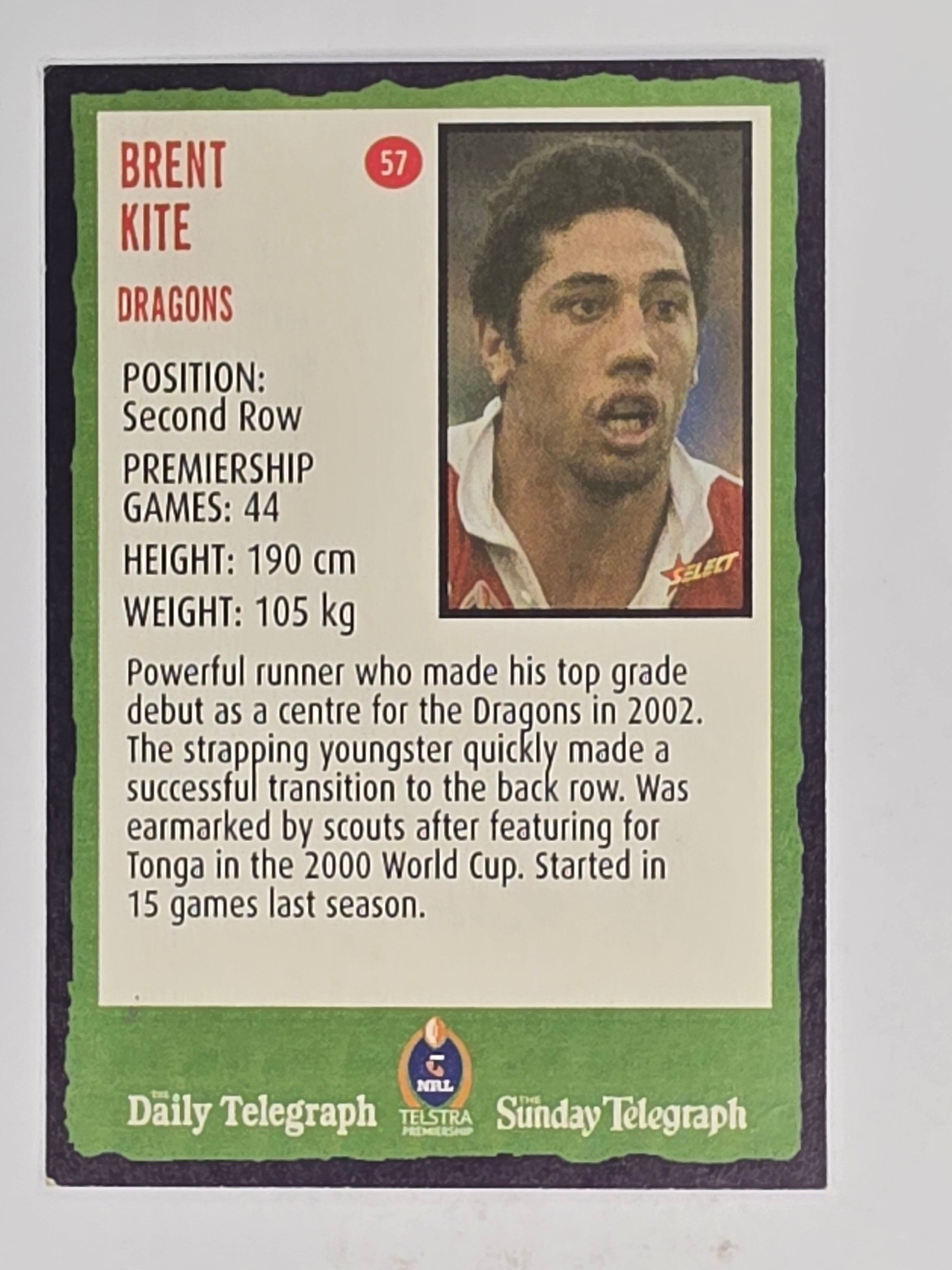 NRL 2004 Daily Telegraph | Base Card #057 | Brent Kite | St George Dragons