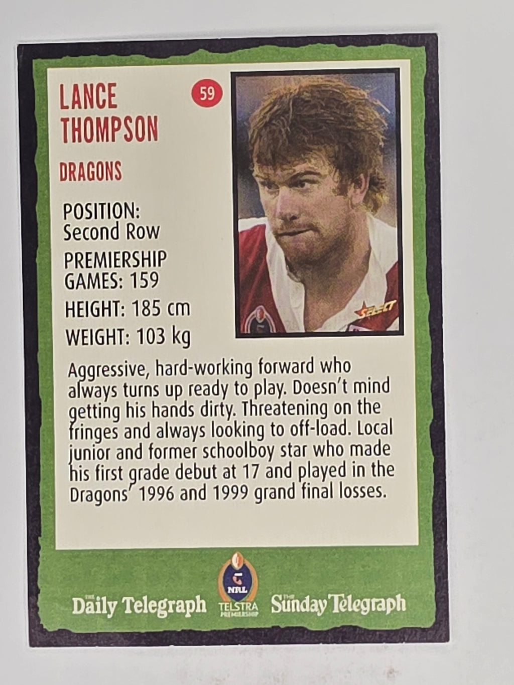 NRL 2004 Daily Telegraph | Base Card #059 | Lance Thompson | St George Dragons
