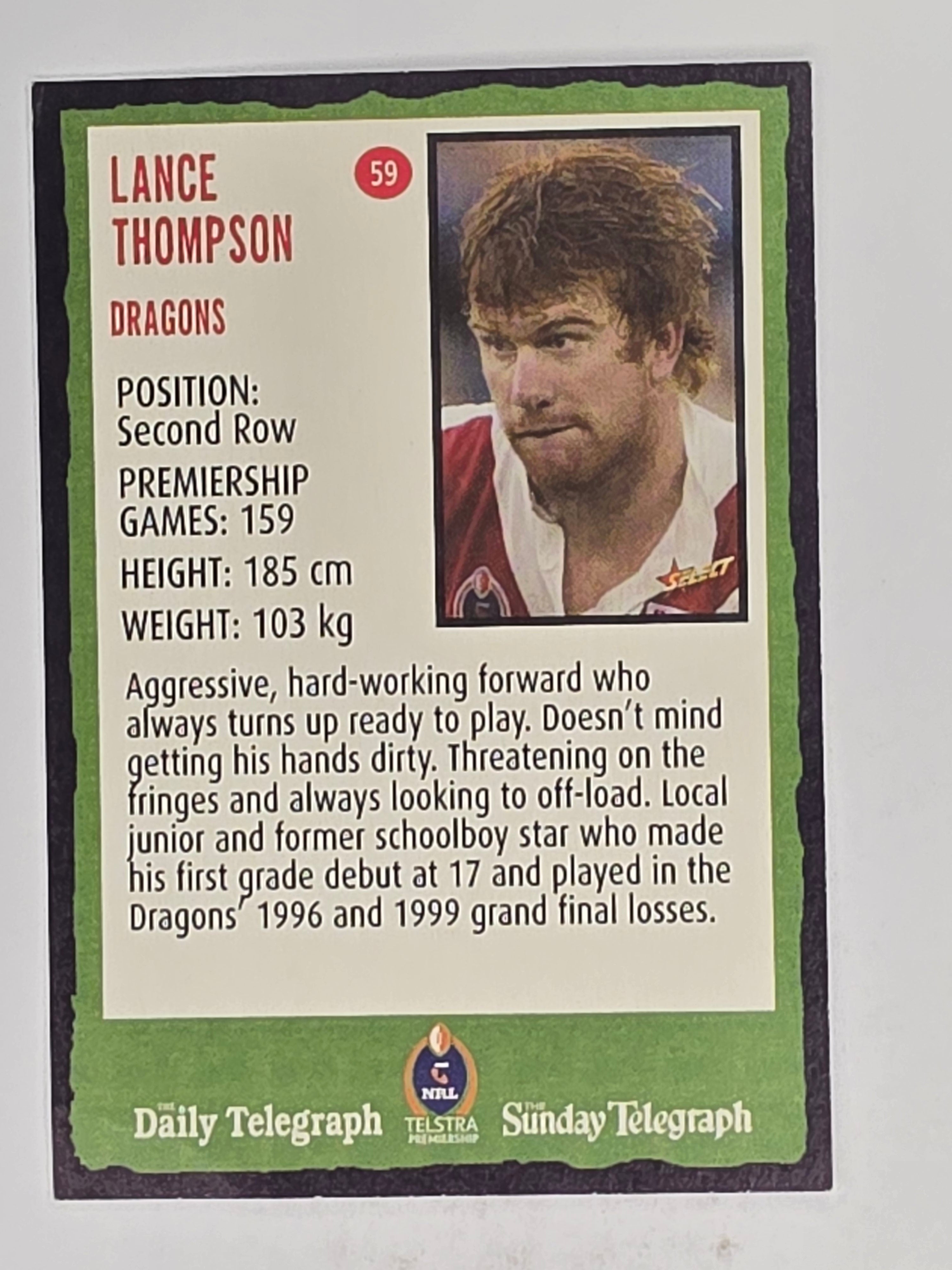 NRL 2004 Daily Telegraph | Base Card #059 | Lance Thompson | St George Dragons