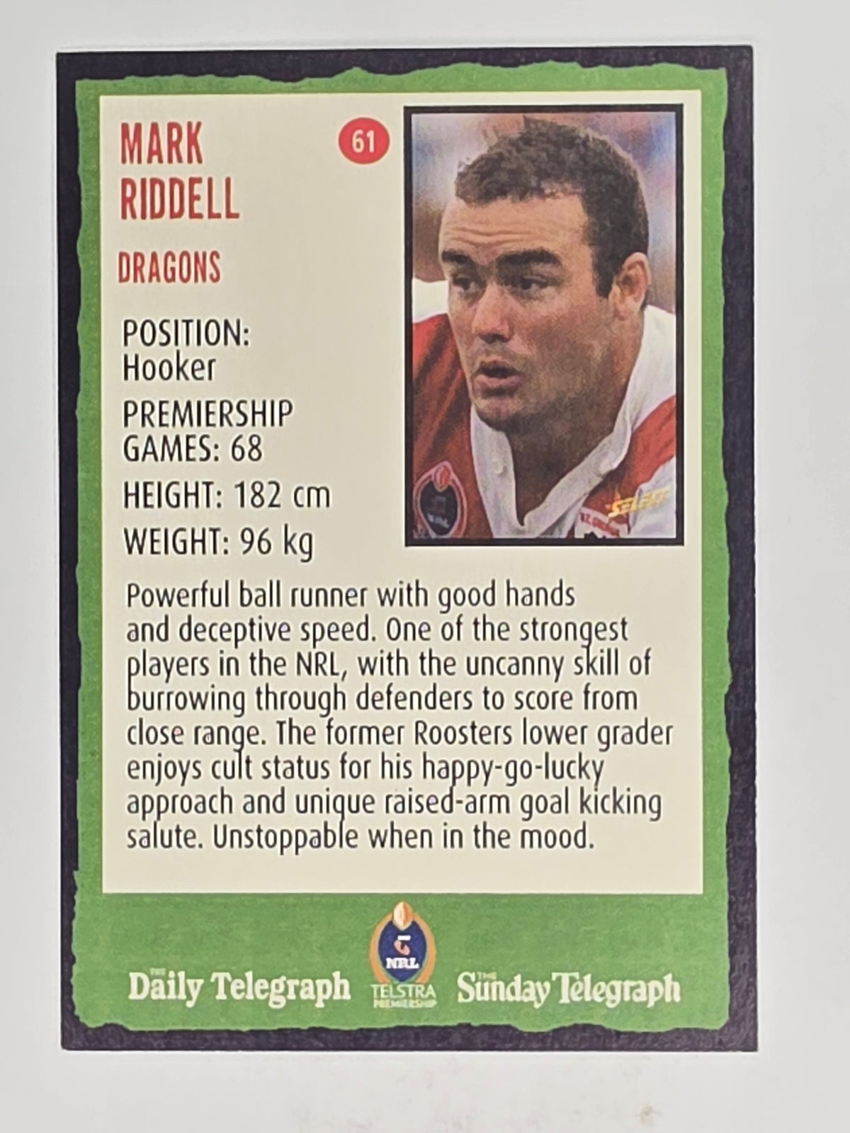 NRL 2004 Daily Telegraph | Base Card #061 | Mark Riddell | St George Dragons
