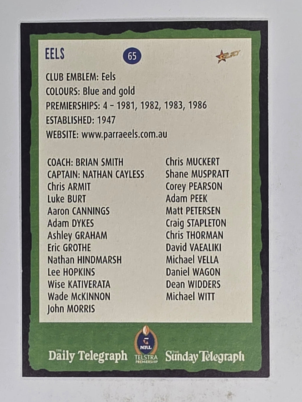 NRL 2004 Daily Telegraph | Base Card #065 | Parramatta Eels Logo