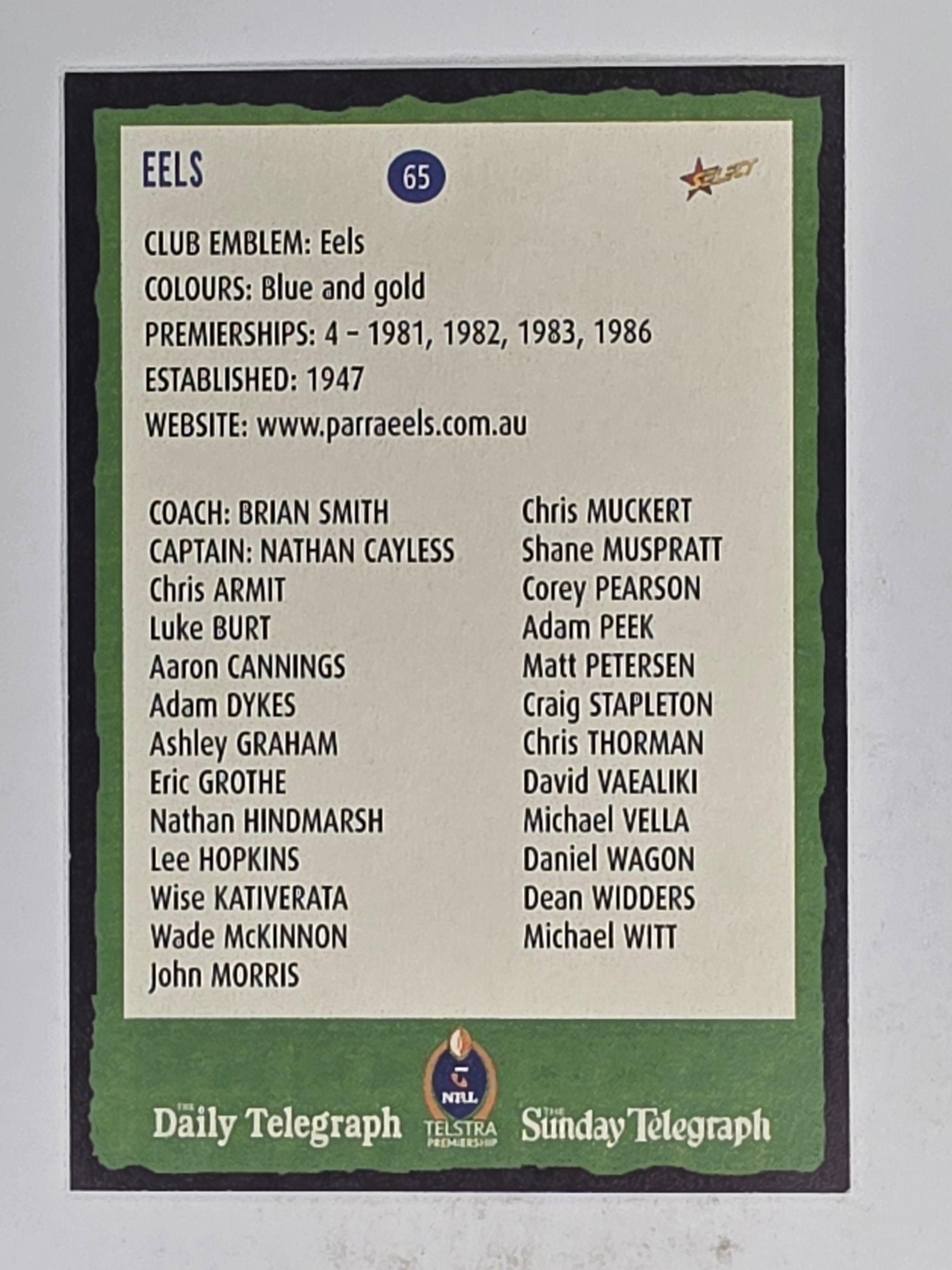 NRL 2004 Daily Telegraph | Base Card #065 | Parramatta Eels Logo