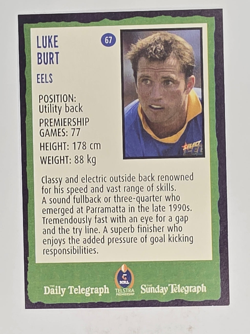 NRL 2004 Daily Telegraph | Base Card #067 | Luke Burt | Parramatta Eels