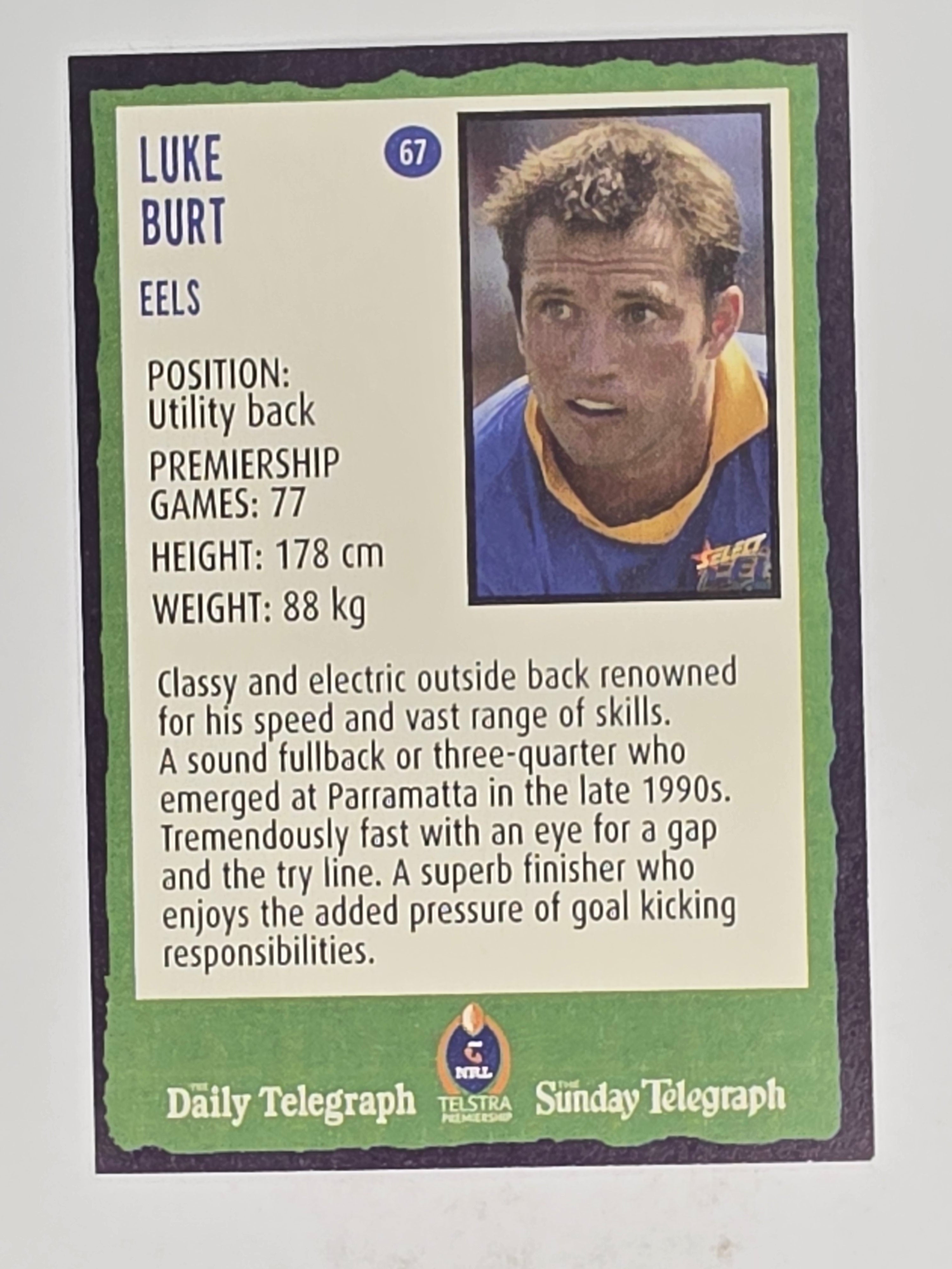 NRL 2004 Daily Telegraph | Base Card #067 | Luke Burt | Parramatta Eels