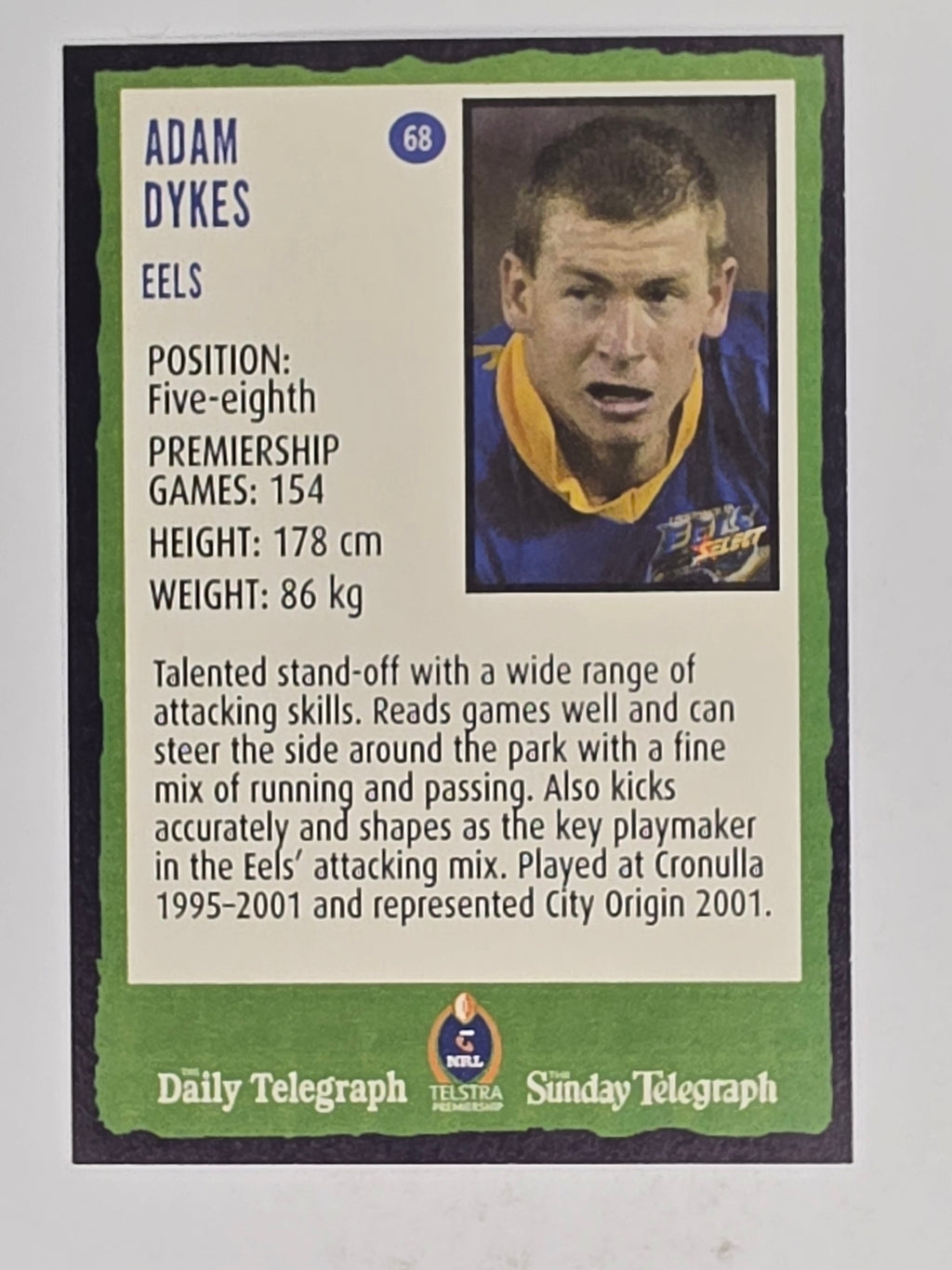 NRL 2004 Daily Telegraph | Base Card #068 | Adam Dykes | Parramatta Eels