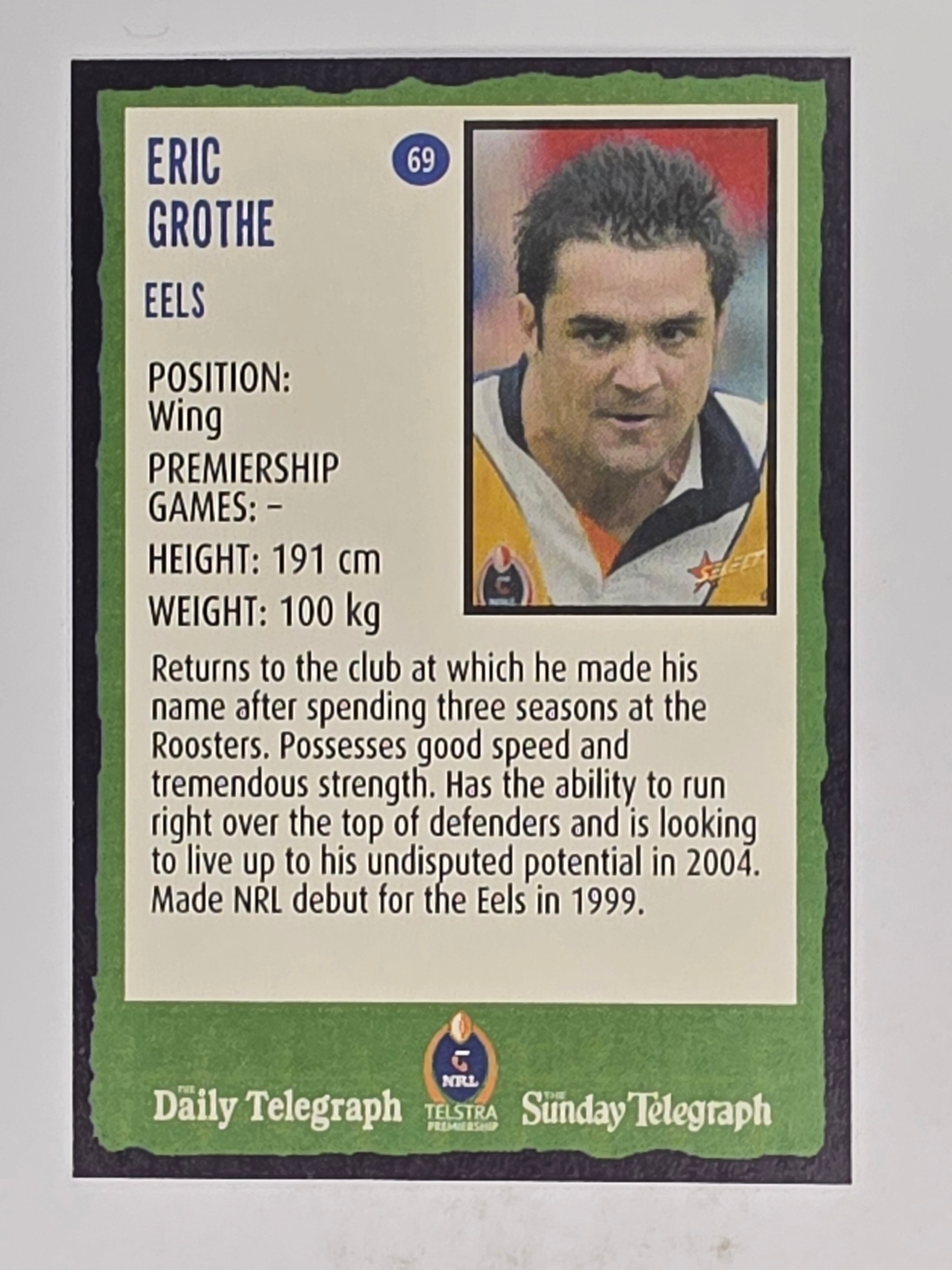 NRL 2004 Daily Telegraph | Base Card #069 | Eric Grothe | Parramatta Eels