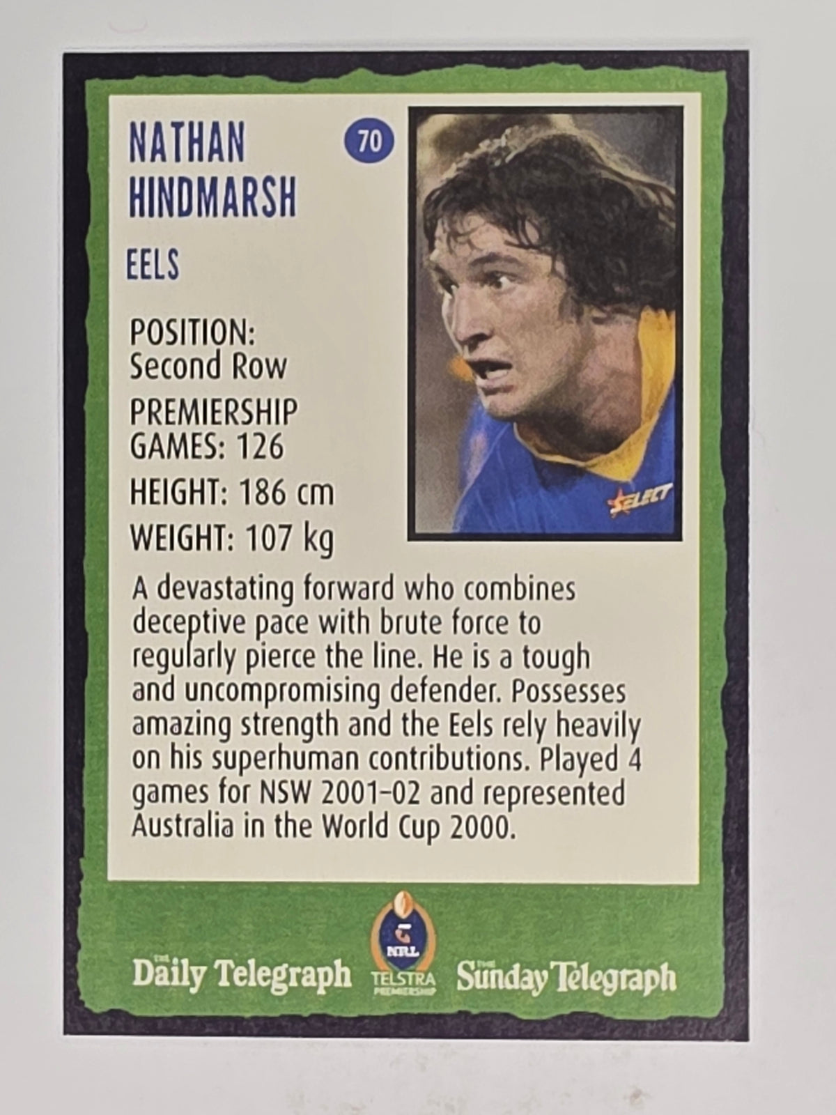 NRL 2004 Daily Telegraph | Base Card #070 | Nathan Hindmarsh | Parramatta Eels