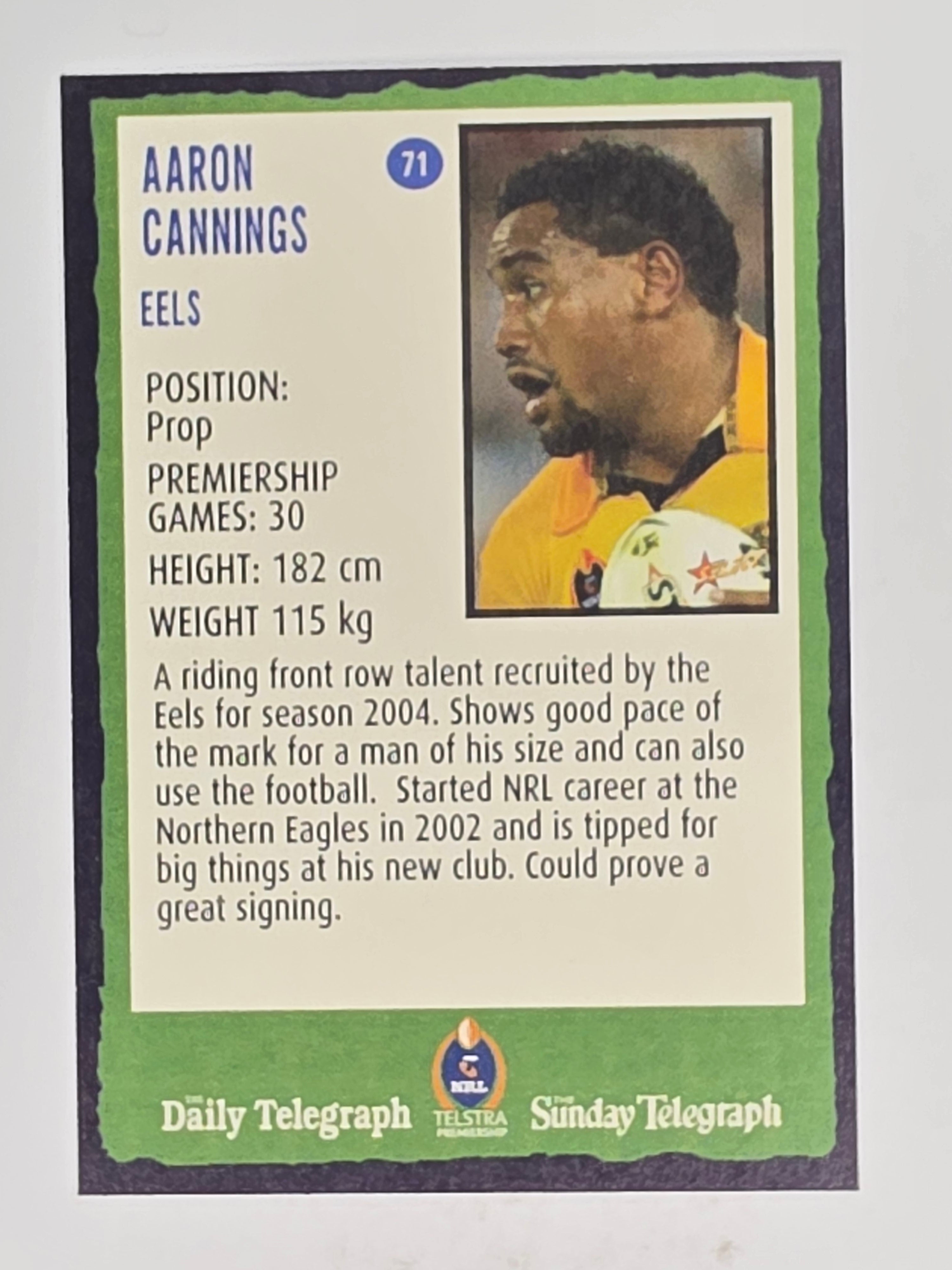 NRL 2004 Daily Telegraph | Base Card #071 | Aaron Cannings | Parramatta Eels