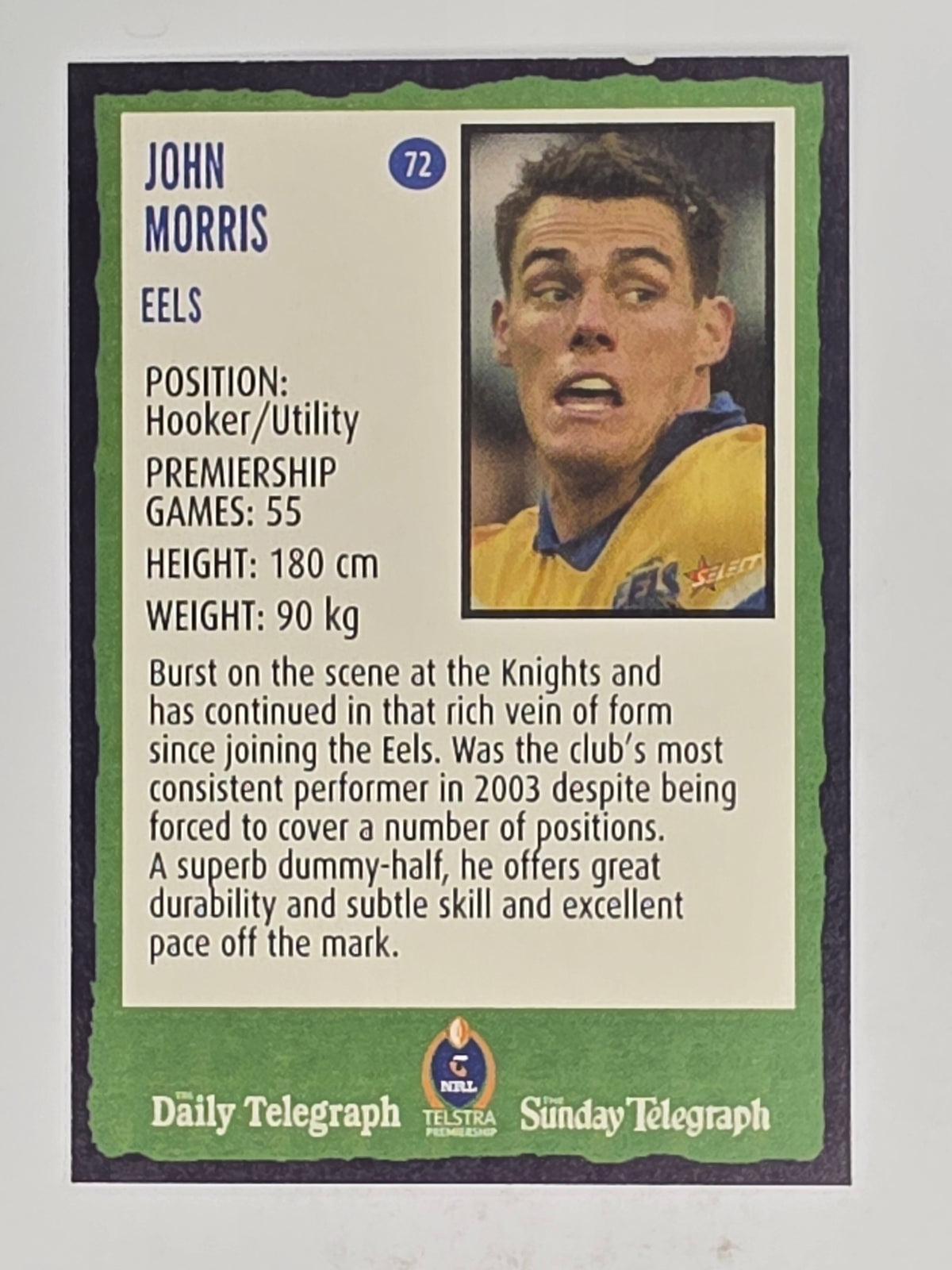 NRL 2004 Daily Telegraph | Base Card #072 | John Morris | Parramatta Eels