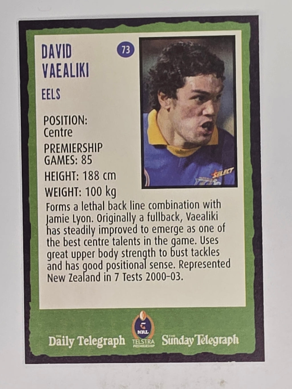 NRL 2004 Daily Telegraph | Base Card #073 | David Vaealiki | Parramatta Eels