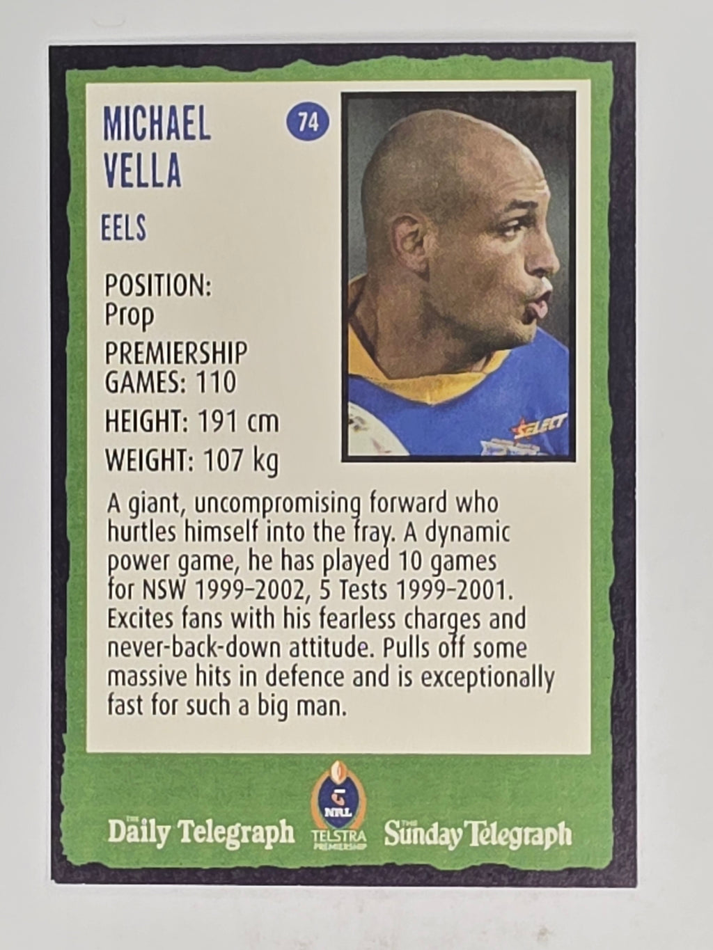 NRL 2004 Daily Telegraph | Base Card #074 | Michael Vella | Parramatta Eels