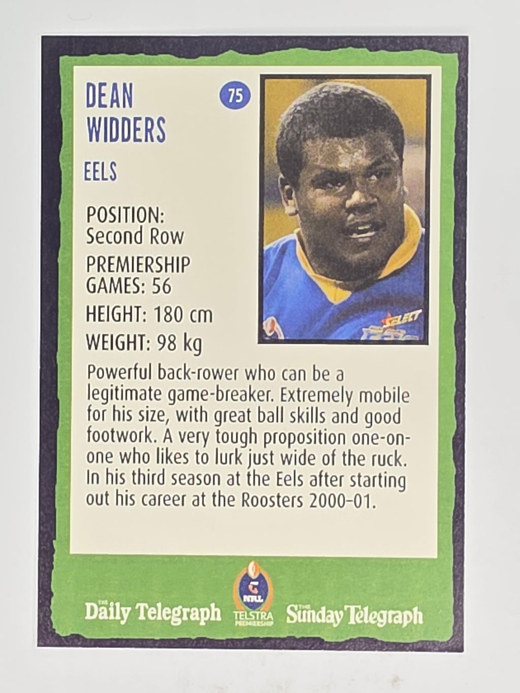 NRL 2004 Daily Telegraph | Base Card #075 | Dean Widders | Parramatta Eels