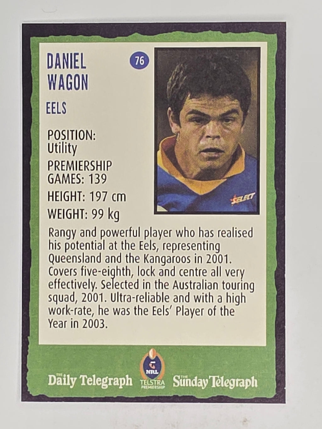NRL 2004 Daily Telegraph | Base Card #076 | Daniel Wagon | Parramatta Eels