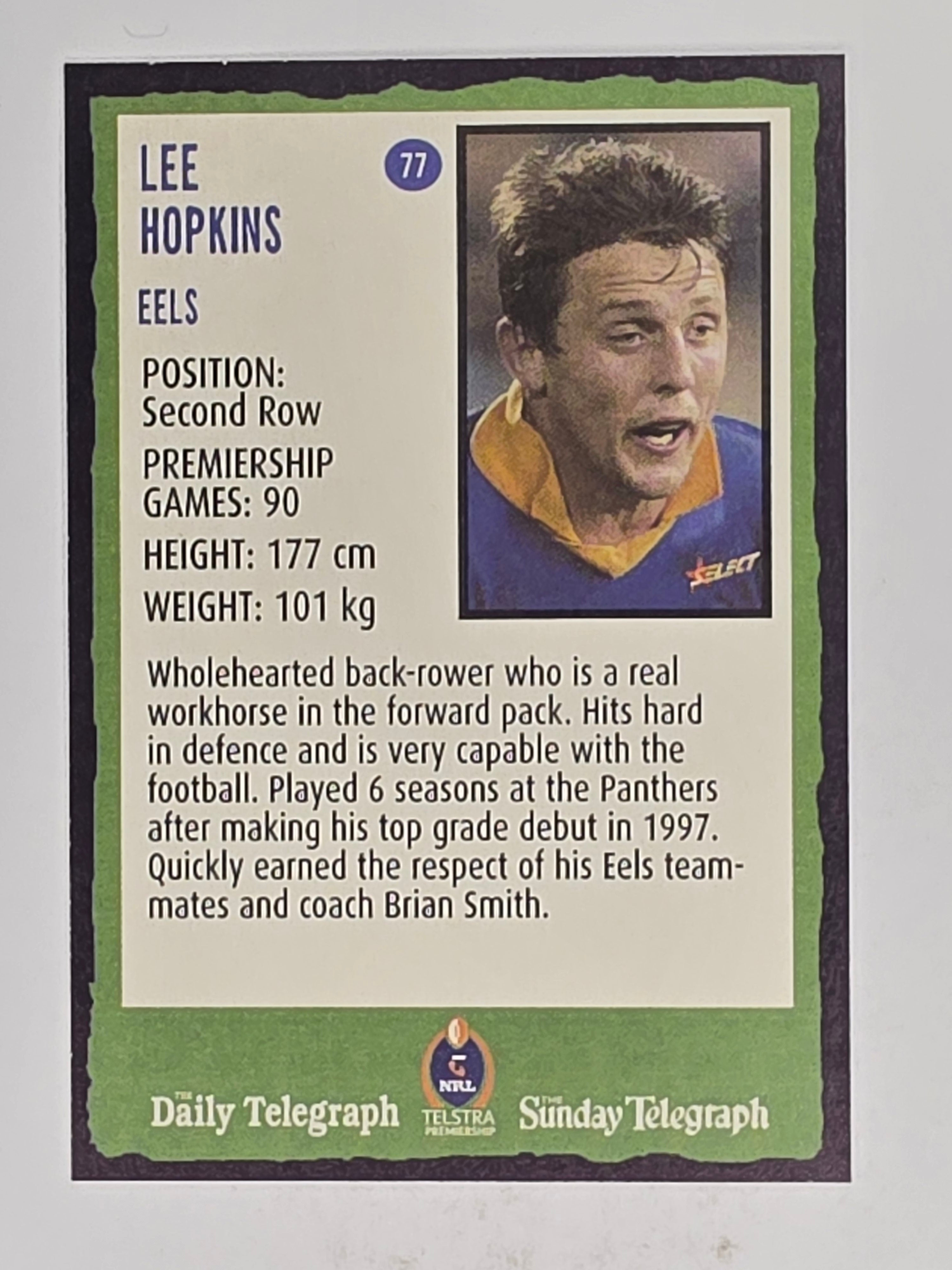 NRL 2004 Daily Telegraph | Base Card #077 | Lee Hopkins | Parramatta Eels