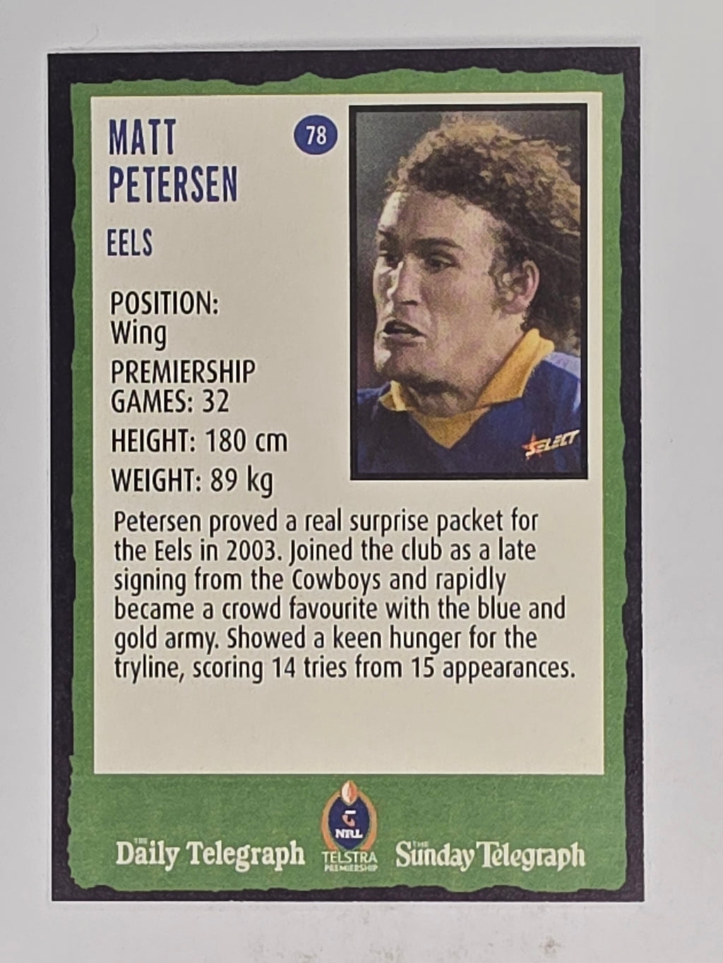 NRL 2004 Daily Telegraph | Base Card #078 | Matt Peterson | Parramatta Eels