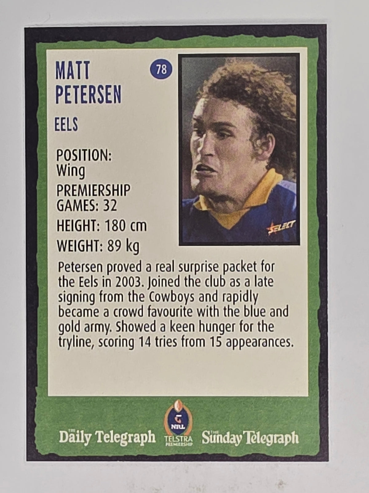 NRL 2004 Daily Telegraph | Base Card #078 | Matt Peterson | Parramatta Eels