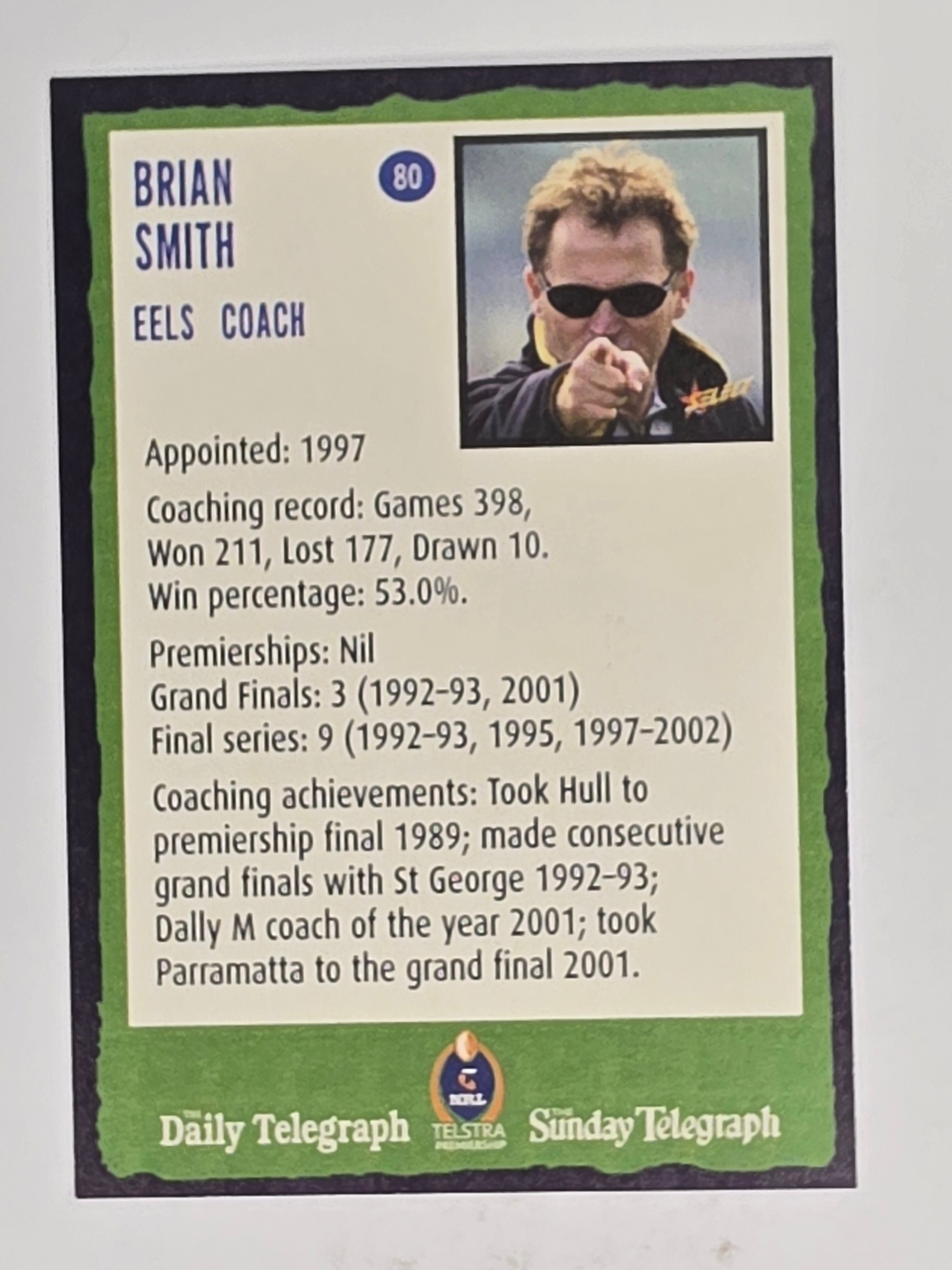 NRL 2004 Daily Telegraph | Base Card #080 | Brian Smith | Parramatta Eels