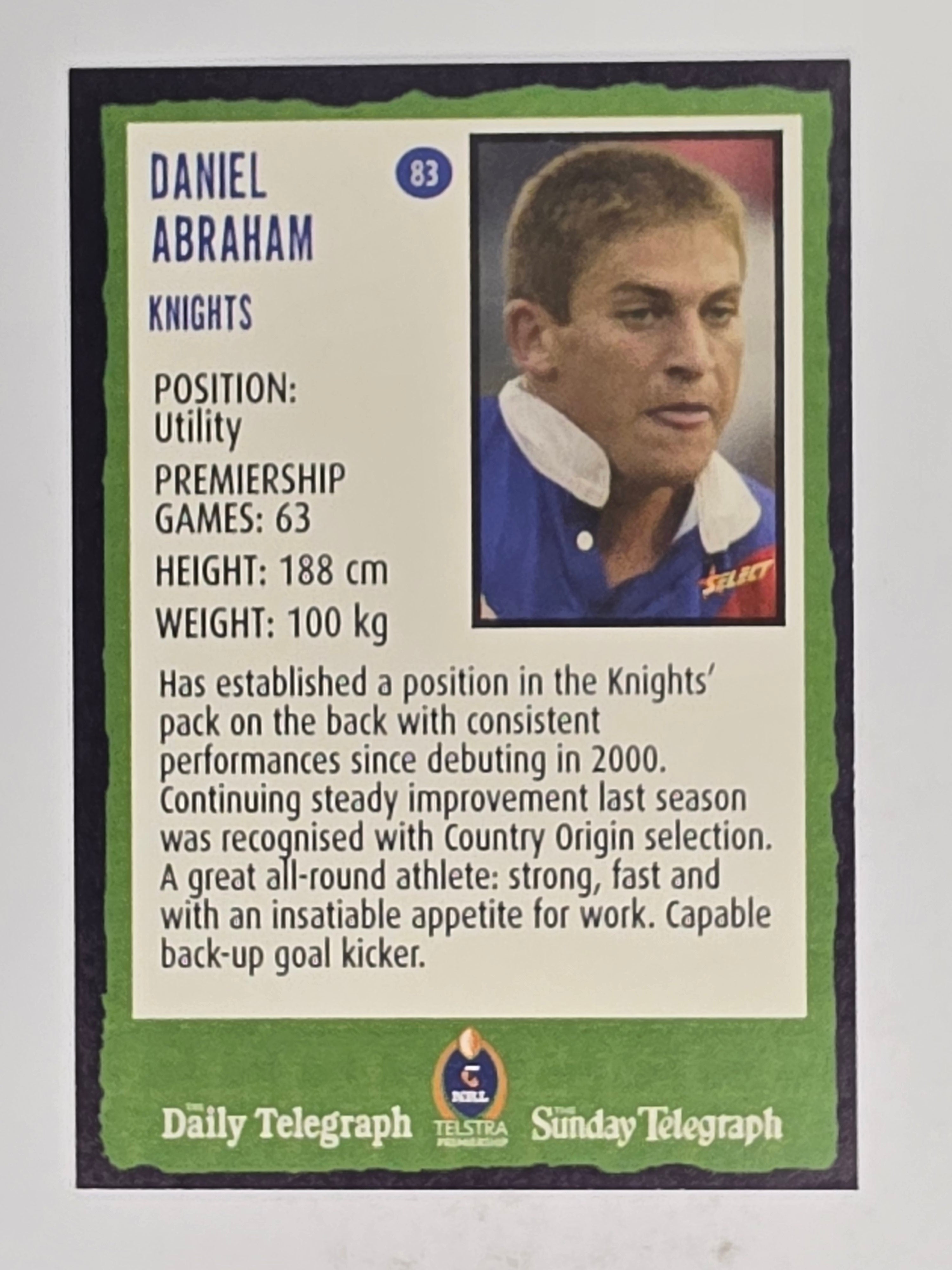 NRL 2004 Daily Telegraph | Base Card #083 | Daniel Abraham | Newcastle Knights