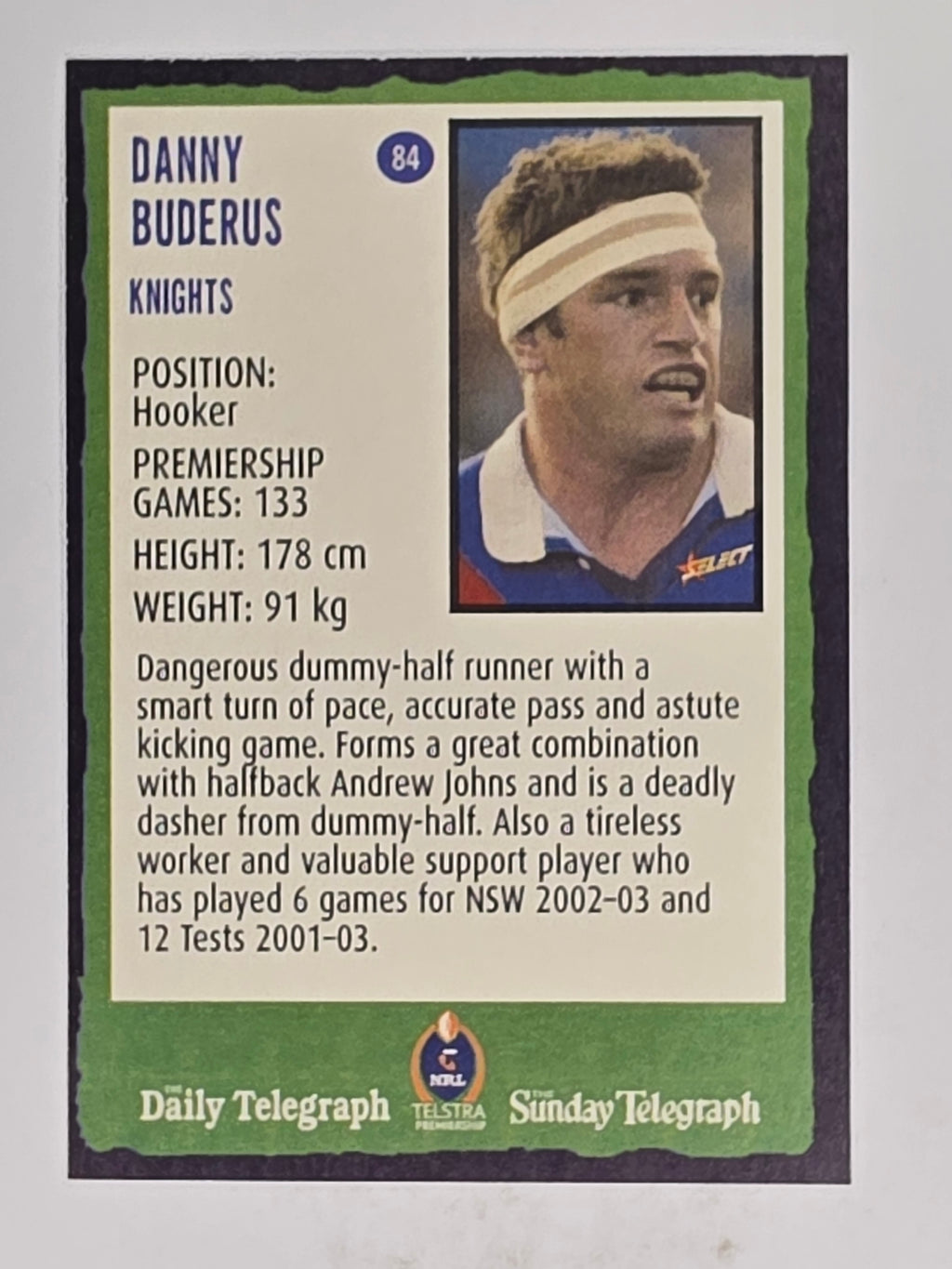 NRL 2004 Daily Telegraph | Base Card #084 | Danny Buderus | Newcastle Knights