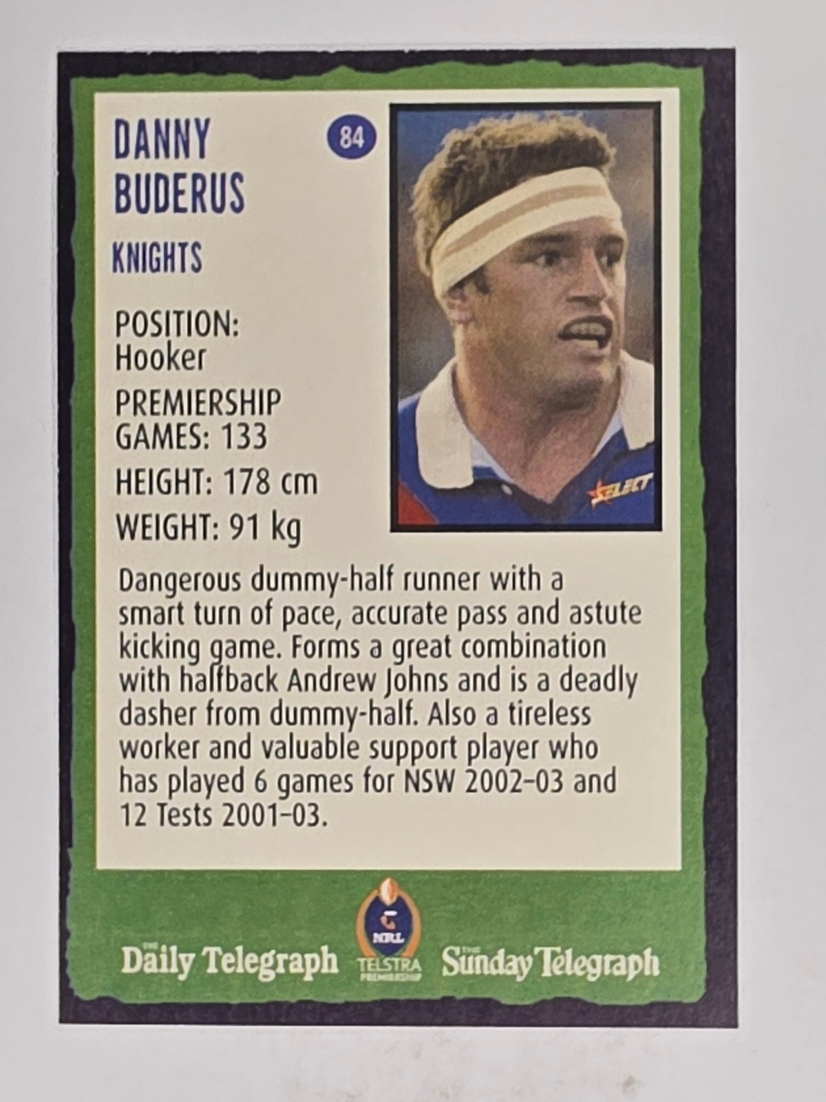 NRL 2004 Daily Telegraph | Base Card #084 | Danny Buderus | Newcastle Knights