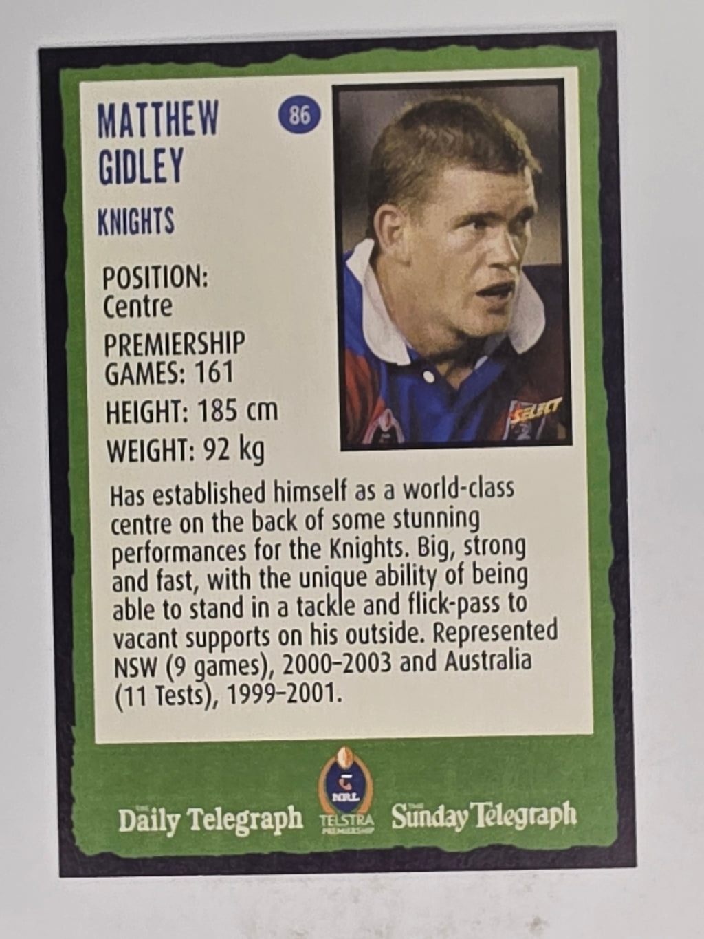 NRL 2004 Daily Telegraph | Base Card #086 | Matthew Gidley | Newcastle Knights