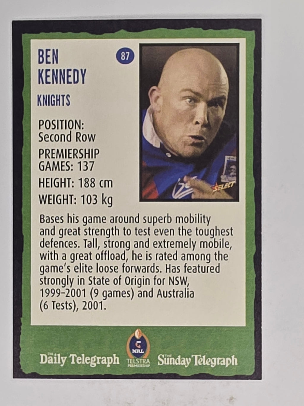 NRL 2004 Daily Telegraph | Base Card #087 | Ben Kennedy | Newcastle Knights