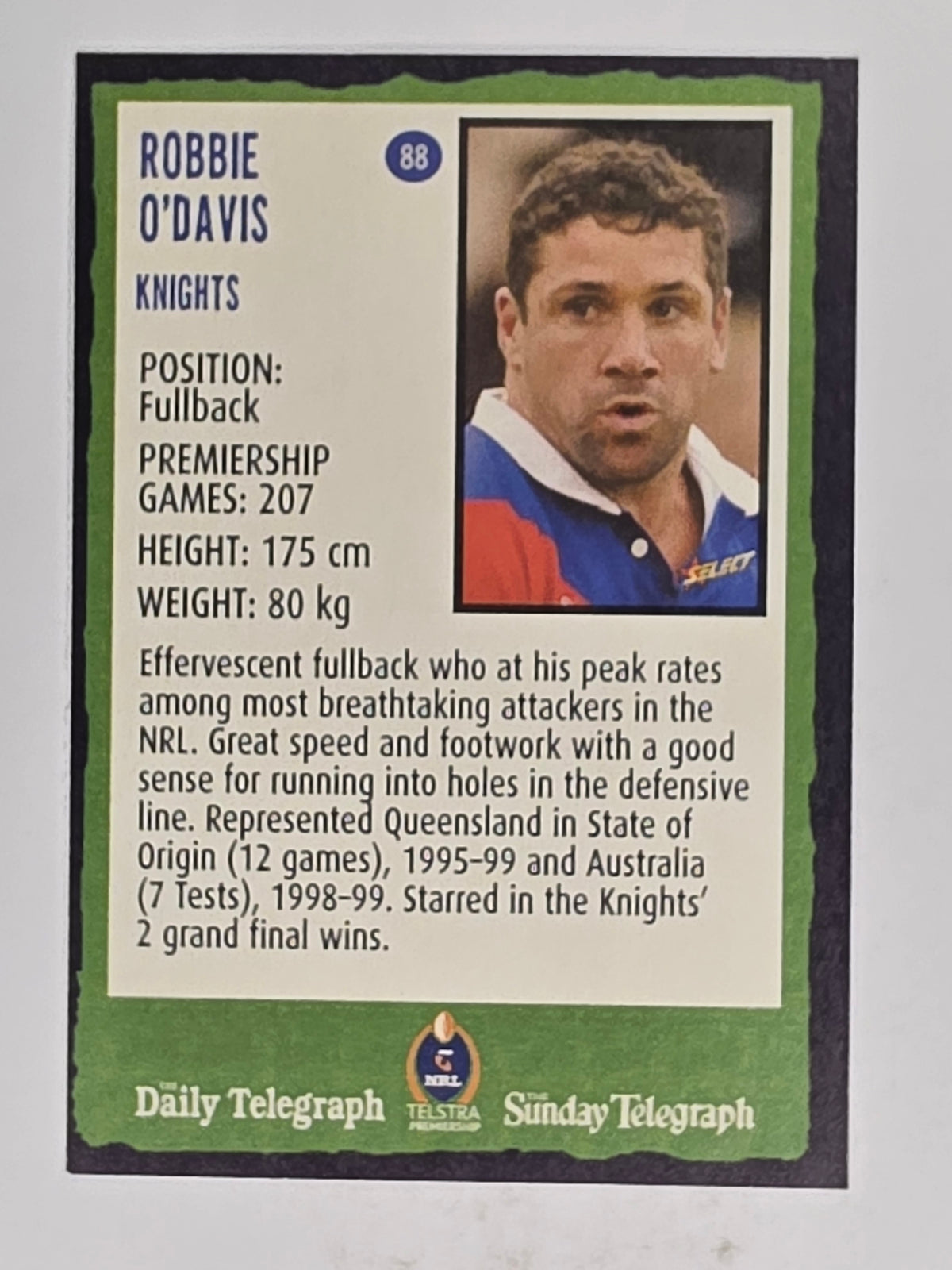 NRL 2004 Daily Telegraph | Base Card #088 | Robbie O'Davis | Newcastle Knights