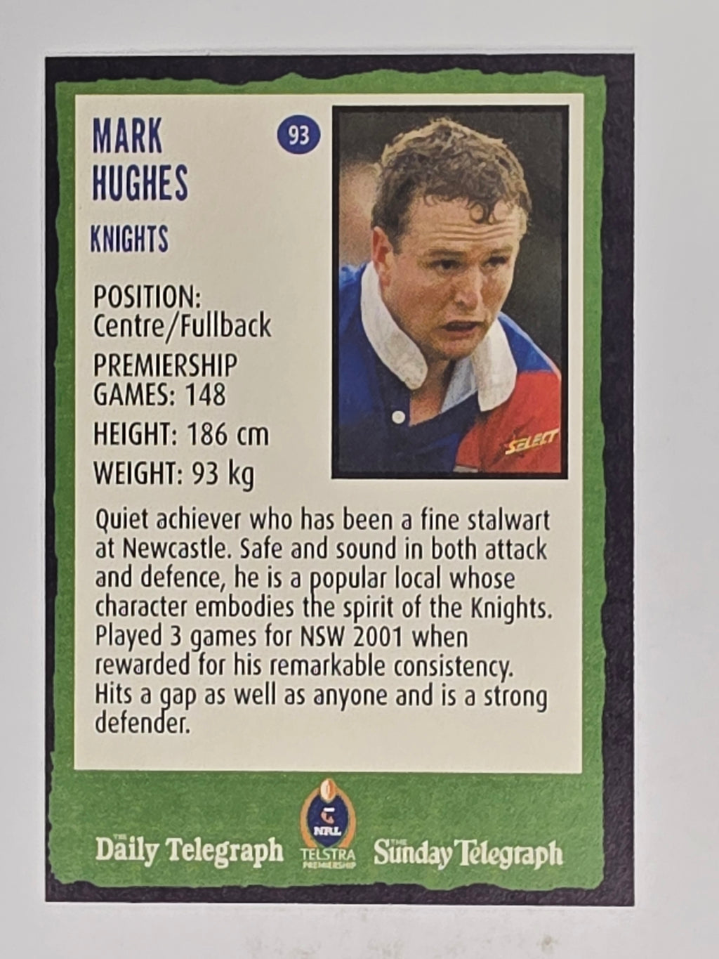 NRL 2004 Daily Telegraph | Base Card #093 | Mark Hughes | Newcastle Knights